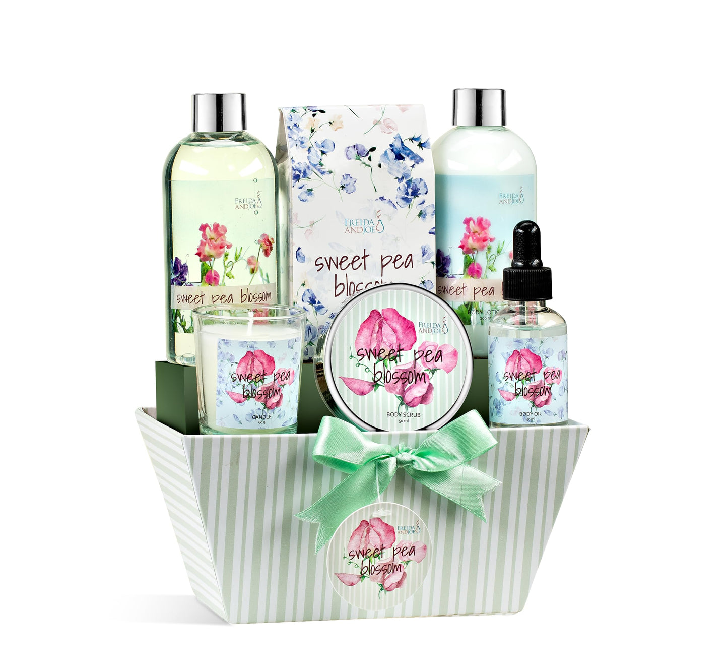 Sweet Floral Blossom Spa Gift Basket for Women - Mother’s Day Bath & Body Gift Set with Shower Gel, Body Lotion, Body Oil, Bath Salts & Candle - Self Beauty and Personal Care Freida and Joe