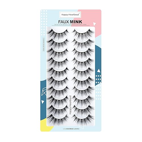 Happy Heartbeat 3D False Eyelashes Spiky Wispy Natural Cat Eye Manga Fluffy Soft Faux Mink lashes Reusable Short Fake Lashes 10 Pairs(H2) Beauty & Personal Care Happy Heartbeat