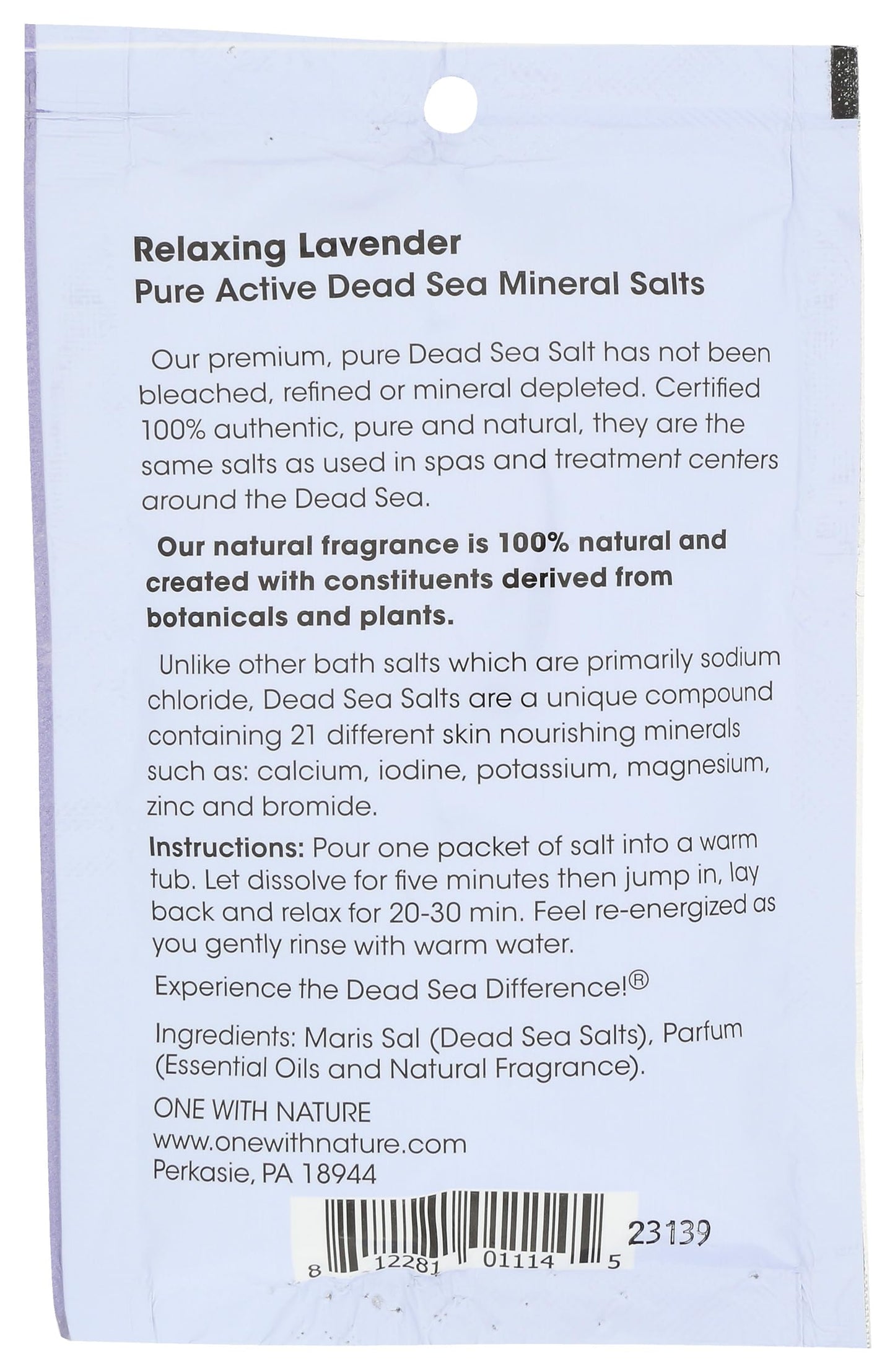 One With Nature Relaxing Lavender Dead Sea Bath Salt Packet, 2.5 OZ Beauty and Personal Care One With Nature