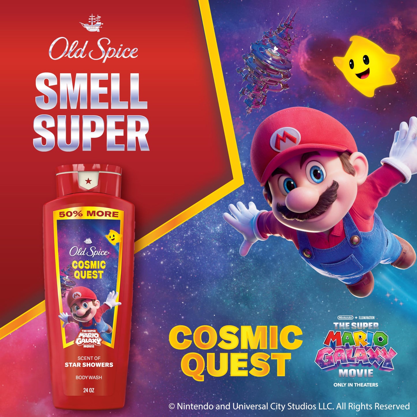 Old Spice Body & Face Wash for Men, x The Super Mario Galaxy Movie, 3X Defense, 24/7 Shower Fresh with Long Lasting Scent, Smell Super with Cosmic Beauty & Personal Care Old Spice