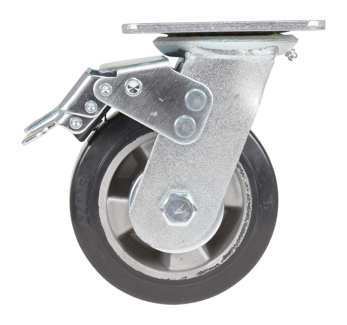 Vestil CST-VE-5X2MRA-SWTB Rubber Swivel with Total Brake Caster 5 in. Diameter x 2 in. Width 661 Lb. Capacity Dark Black/Gold