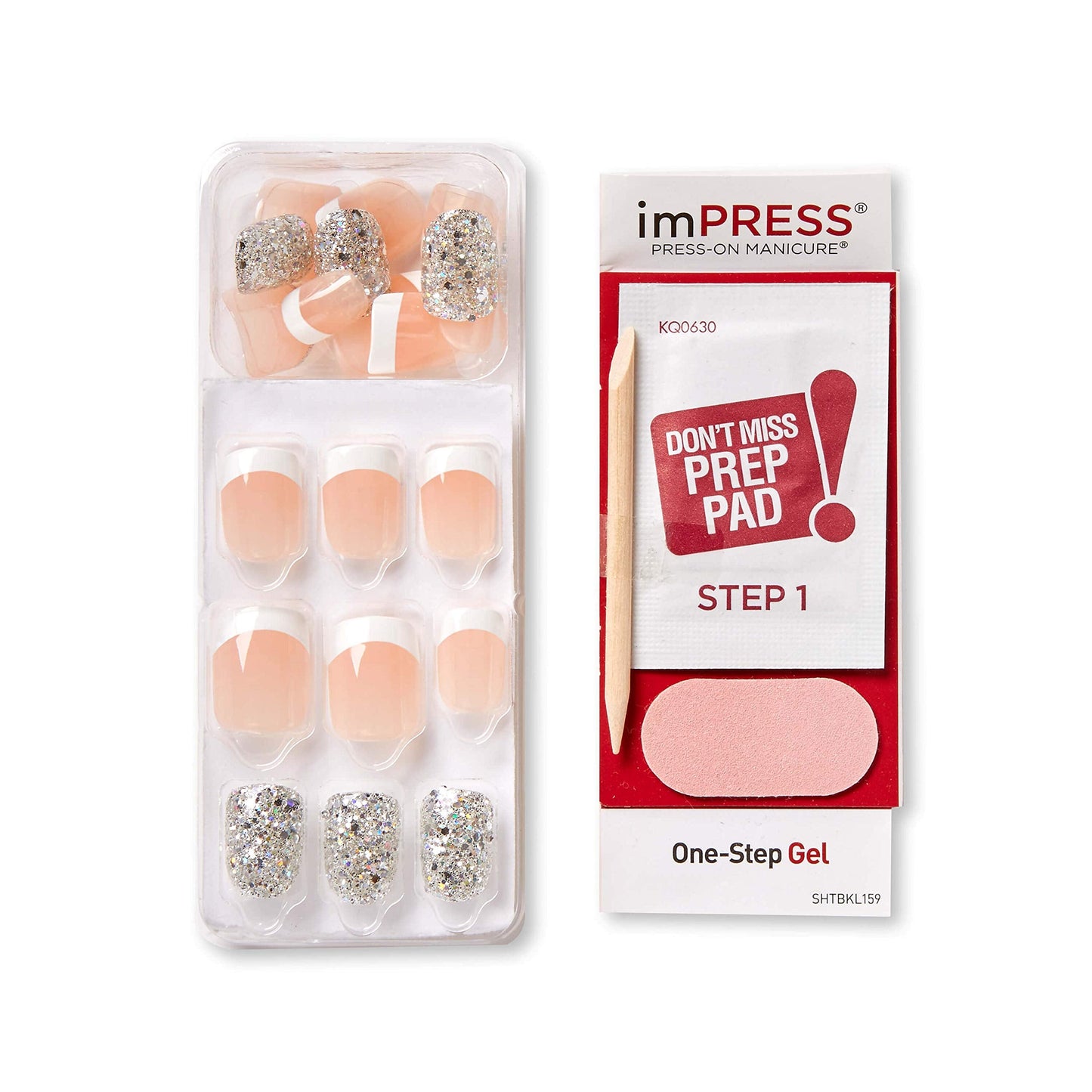 KISS imPRESS Press-On Manicure, Nail Kit, PureFit Technology, Short Press-On Nails, 'Time Slip', Includes Prep Pad, Mini Nail File, Cuticle Stick, Beauty & Personal Care imPRESS