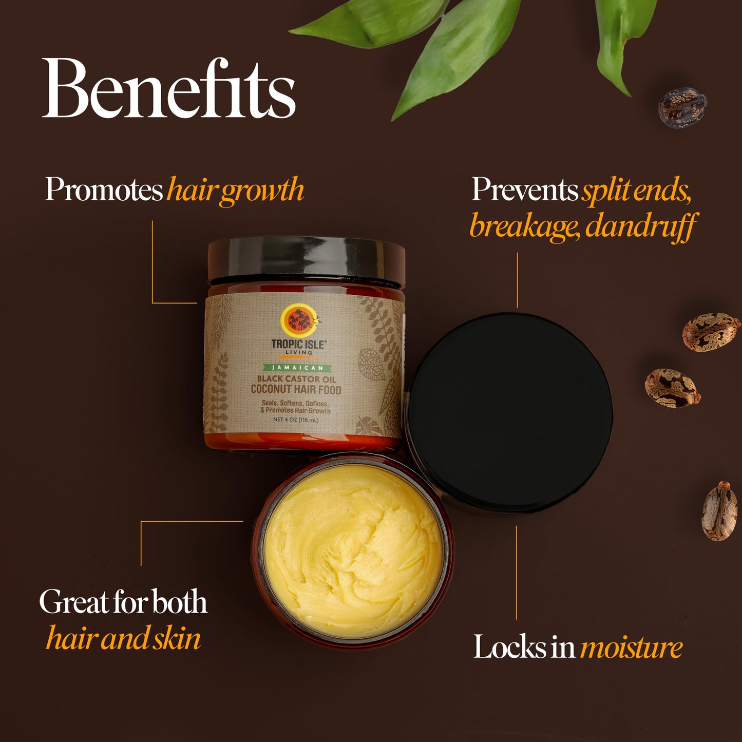 Jamaican Black Castor Oil Coconut Hair Food 4 oz | Seals, Softens, Defines & Promotes Hair Growth | Traditional Handmade Jamaican Black Castor Oil Beauty & Personal Care Tropic Isle Living