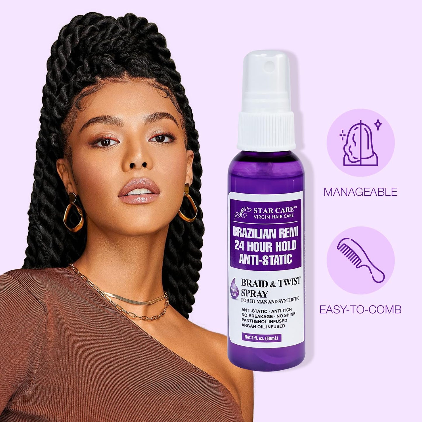 Star Care Brazilian Remi 24 Hour Hold Anti-Static Detangler Spray (Braid & Twist Spray) Beauty & Personal Care STAR CARE