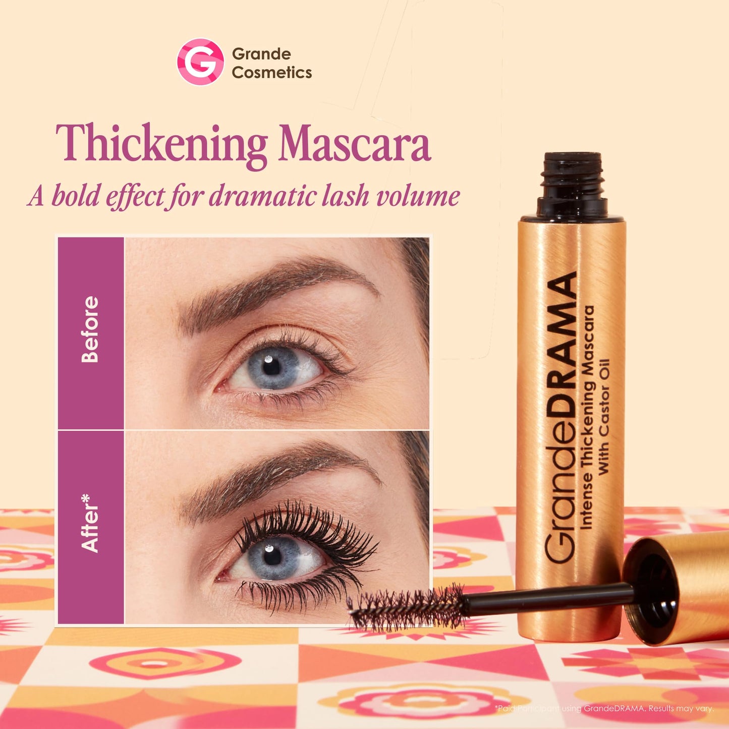 Grande Cosmetics GrandeDRAMA Intense Thickening Black Mascara with Castor Oil, Volumizing, Conditioning, Buildable formula (0.32 oz) Beauty & Personal Care Grande Cosmetics