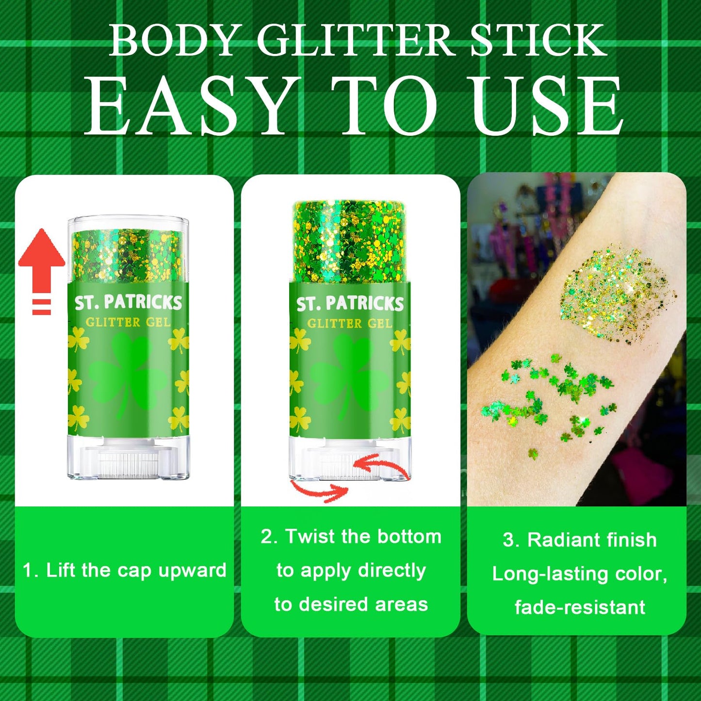 ST Patricks Day Glitter Gel Stick, Color-Changing in Different Lighting, for Body, Face & Hair (Shamrock) Beauty & Personal Care CiikDux