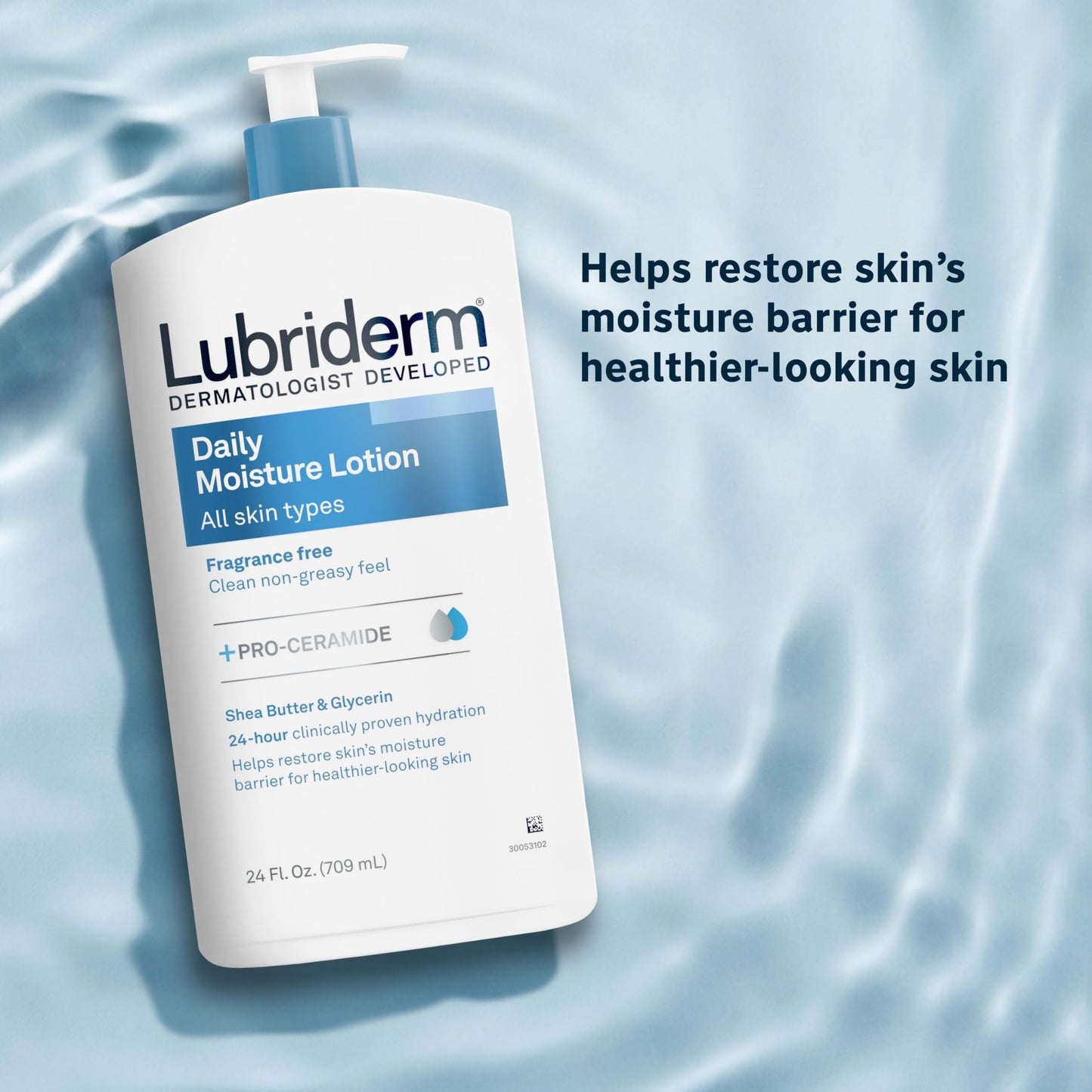 Lubriderm Fragrance Free Daily Moisture Body Lotion + Pro-Ceramide, Unscented Lotion, Body Lotion for Dry Skin, Shea Butter, Glycerin, Non-Greasy Beauty & Personal Care Lubriderm