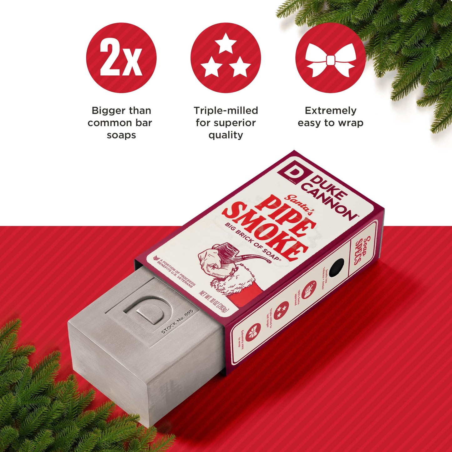 Duke Cannon Holiday Limited-Edition Santa's Pipe Smoke Big Brick of Soap - 10oz Bar, Triple Milled, Supports U.S. Veterans Beauty & Personal Care Duke Cannon Supply Co.