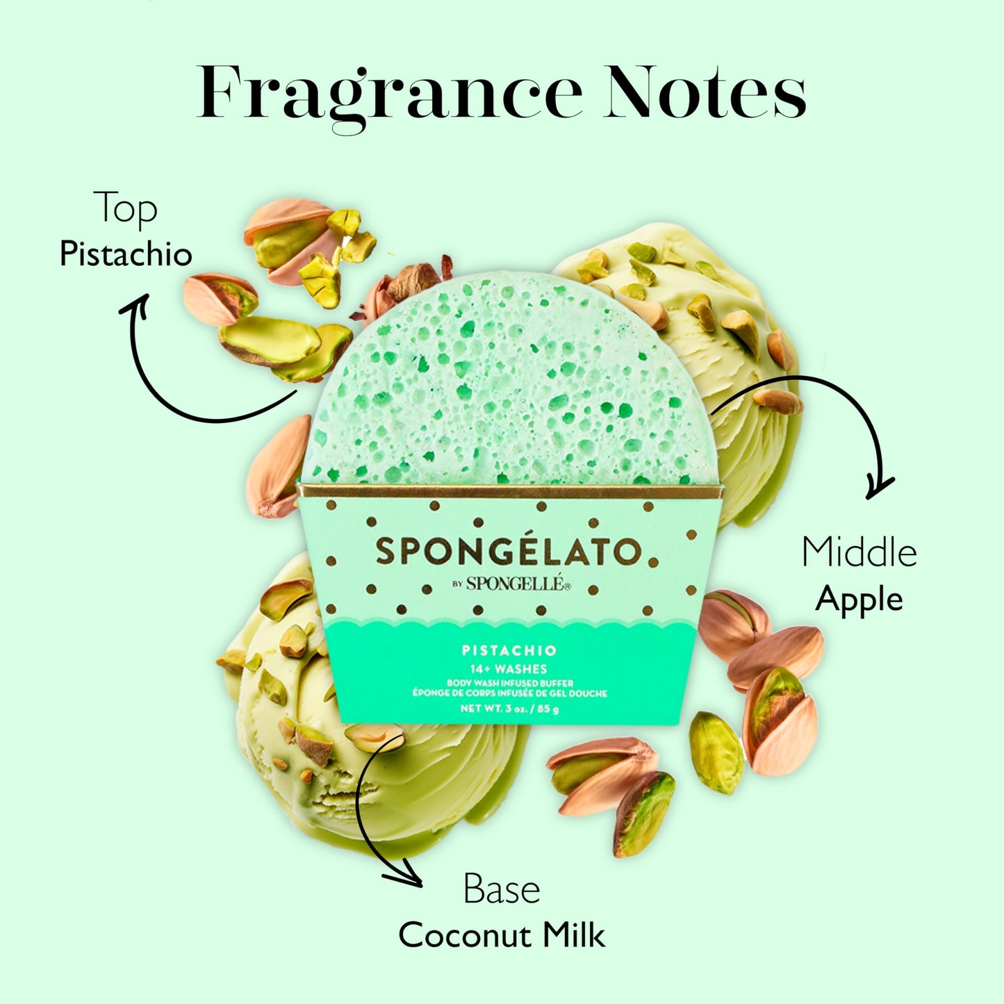 Spongellé Pistachio Spongélato Bath Sponge - Built-In Body Wash & Body Scrubber, Shower Loofah Sponge for Women - 14+ uses Beauty and Personal Care SPONGELLÉ