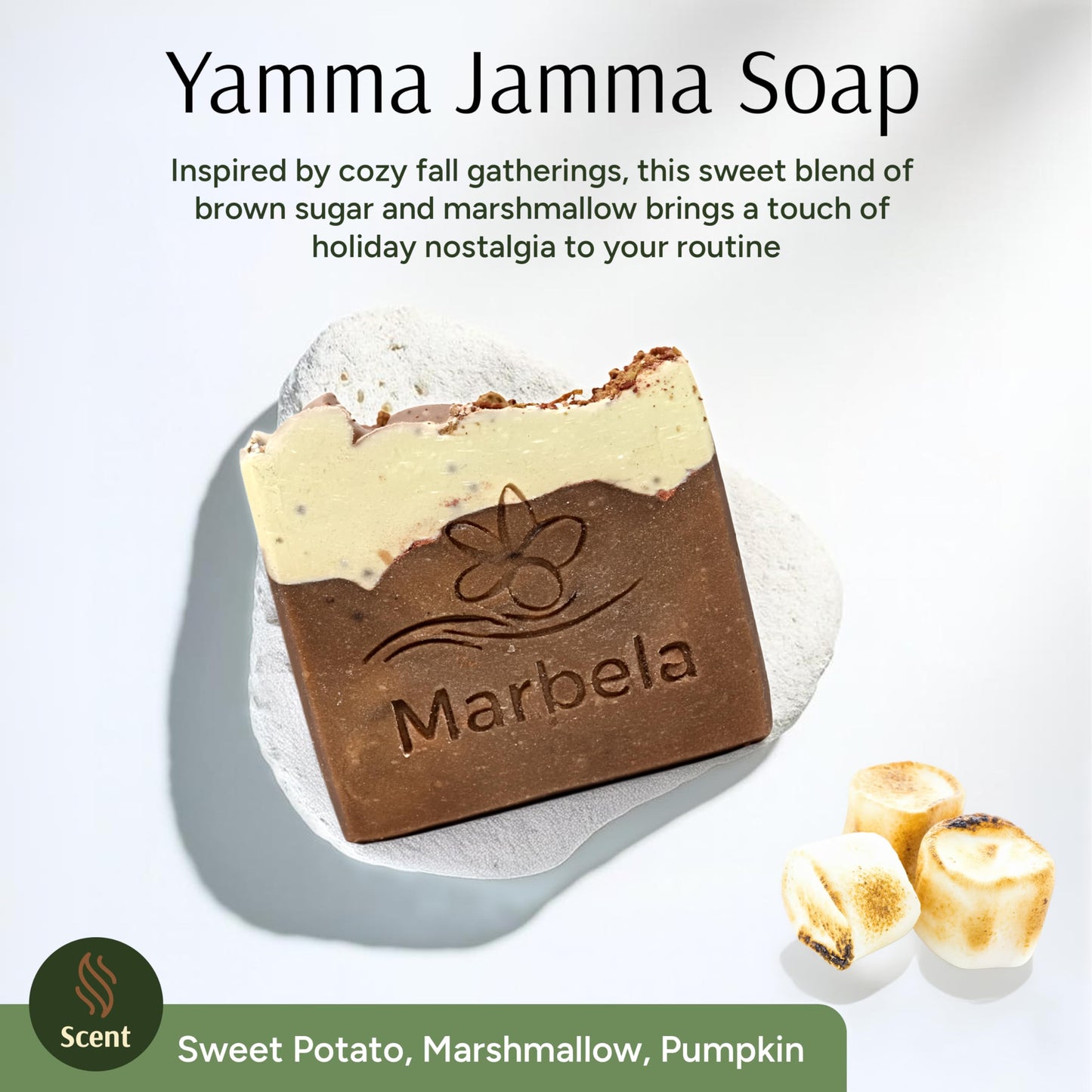 Marbela Cosmetics Yamma Jamma Handmade Soap Bar - Made in USA, Vegan Friendly, Palm Oil Free, Natural Bar Soap - Gentle Face & Body Soap for Daily Beauty & Personal Care Marbela