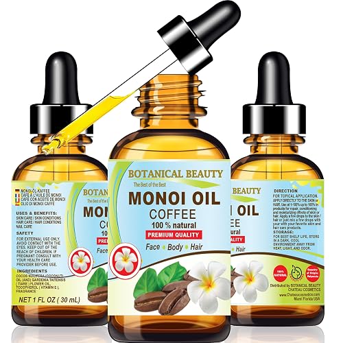 Botanical Beauty MONOI OIL COFFEE. Frangipani flowers in Coconut Oil with Coffee aroma. 100% Natural Pure for FACE, SKIN, BODY, HAIR, NAILS. Luxury Beauty & Personal Care Botanical Beauty