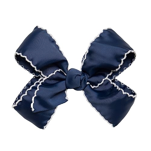 HAIRBOWS Girls' Grosgrain Moonstitch Hair Bow with a Knot Wrap Center on a Clip, All Ages and Hair Types, 6 Inch Bow, Navy w/White Trim Beauty & Personal Care HAIRBOWS.COM