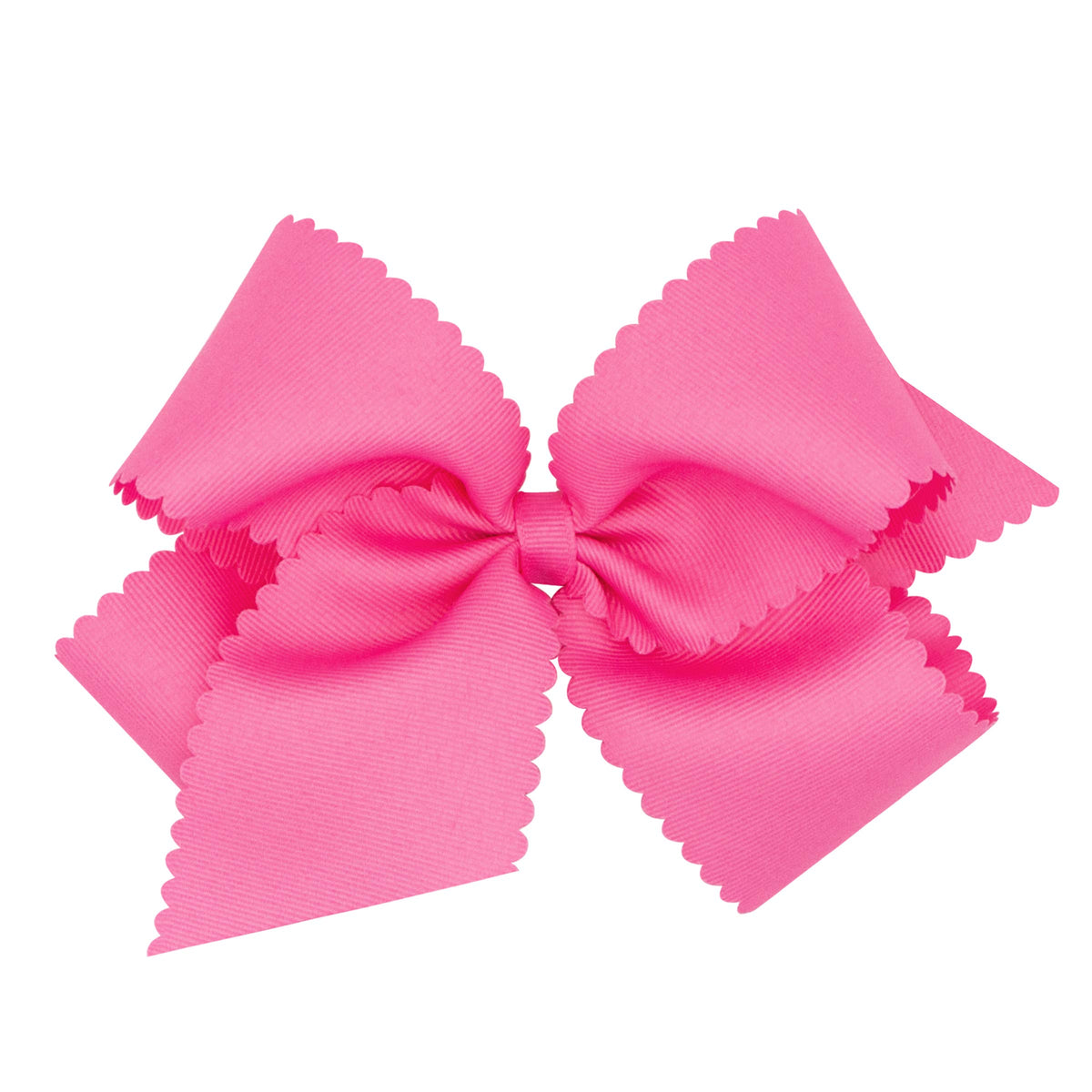 Wee Ones Girls' Classic Grosgrain Hair Bow with Scalloped Edges, No-Slip Hair Clip, Handmade, Hot Pink, King
