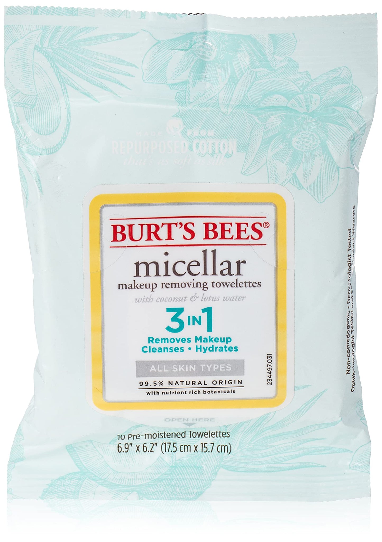 Burt's Bees Micellar Makeup Removing Towelettes - Coconut and Lotus Water 10 Pc, 10 Count Beauty & Personal Care Burt's Bees