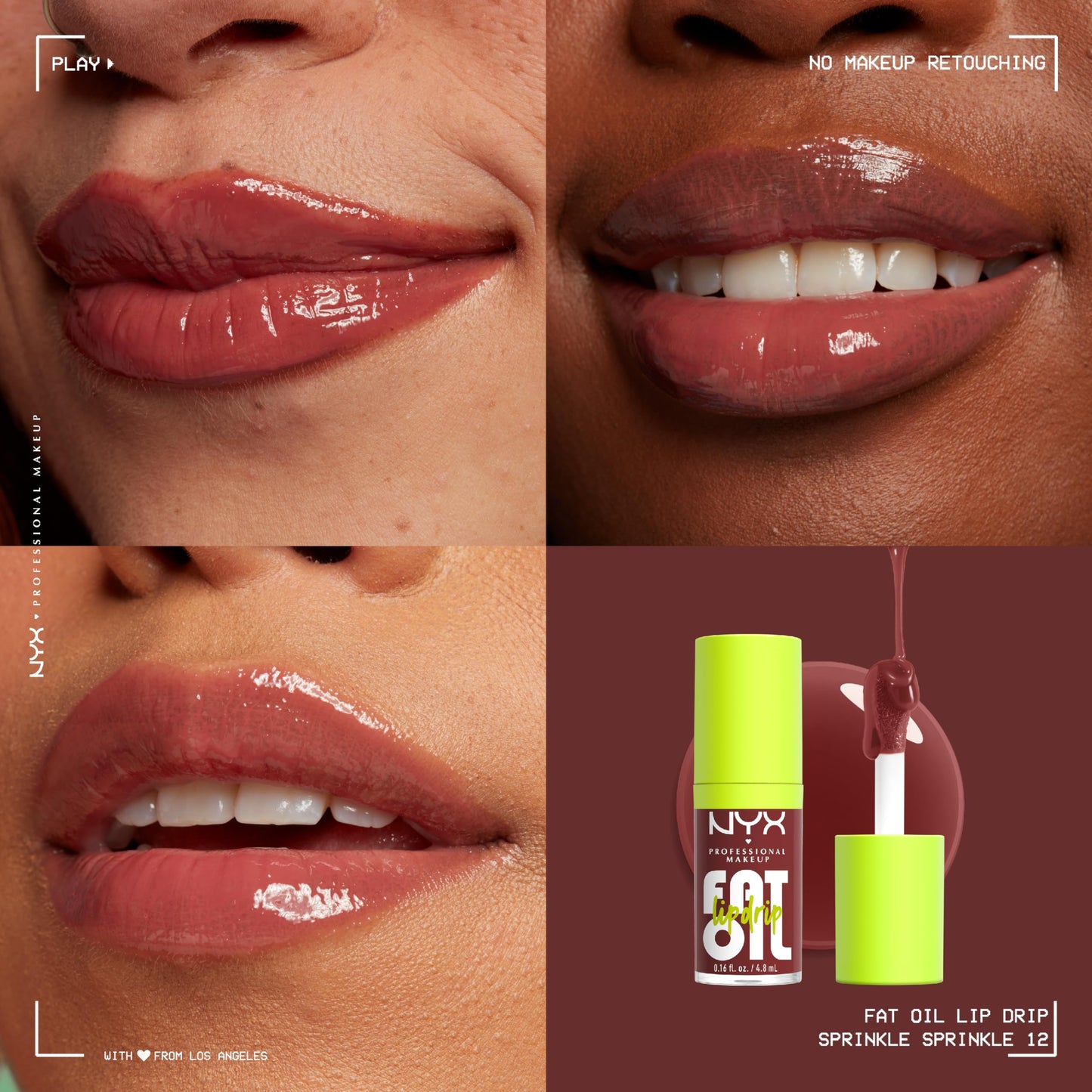 NYX PROFESSIONAL MAKEUP Fat Oil Lip Drip, Moisturizing Lip Oil Gloss, Vegan Tinted Formula, Up to 12 HR Hydration - Sprinkle Sprinkle (Deep Muted Beauty & Personal Care NYX PROFESSIONAL MAKEUP