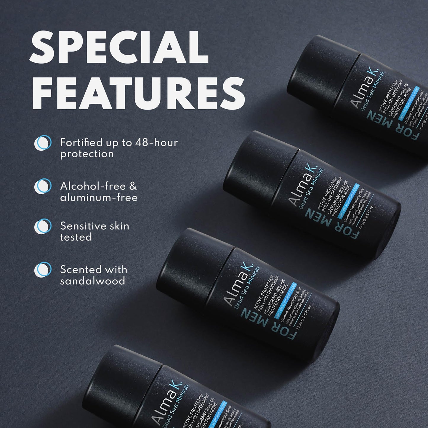 Alma K Active Protection Roll On Deodorant - Men's Deodorant - Aluminum Free Deodorant for Men - Alcohol-Free Deodorant for Sensitive Skin - 2.6 oz Beauty and Personal Care ALMA K