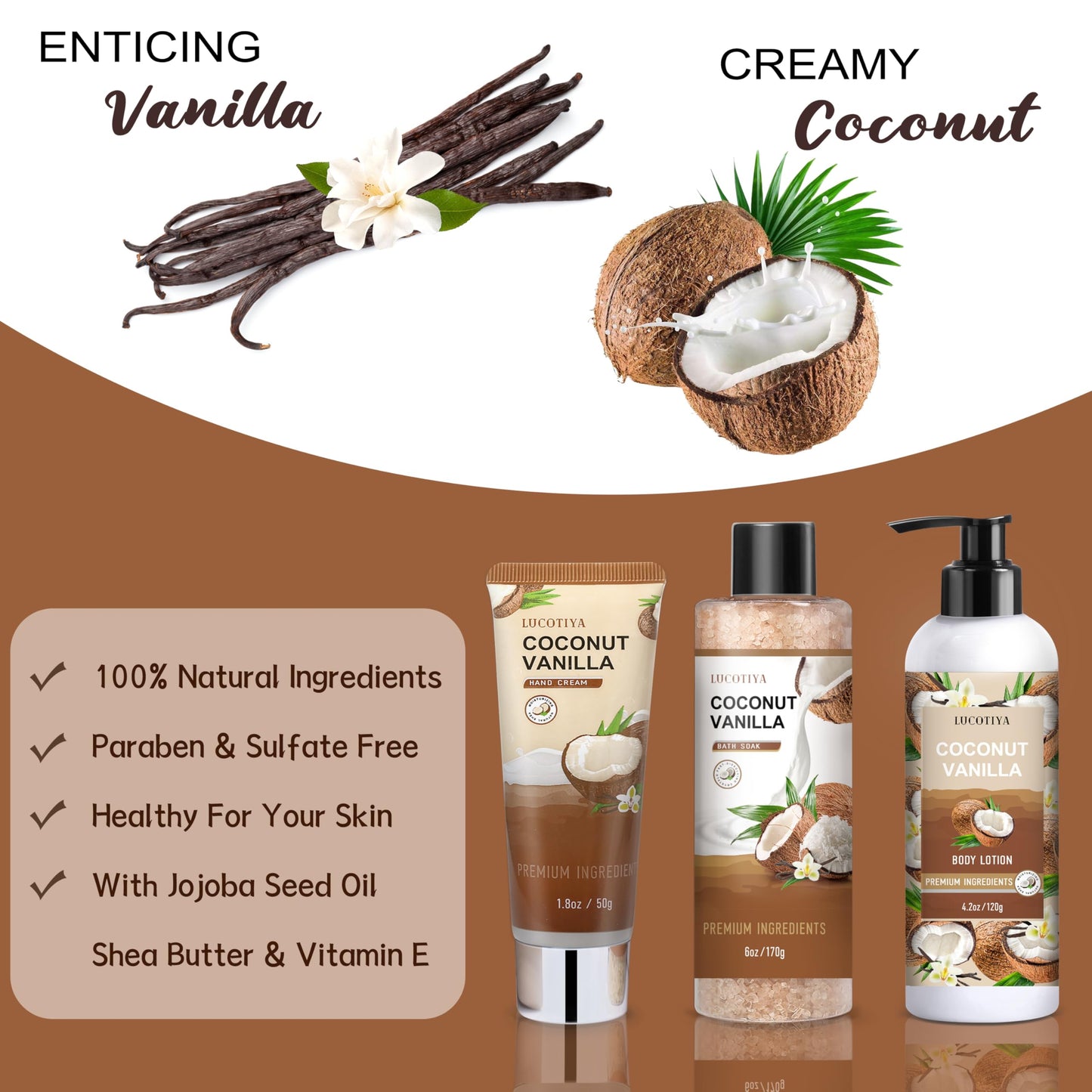 Gifts for Women, Birthday Gifts for Women, Bath and Body Gifts Set, Vanilla Coconut Spa Gift for Self Care,Thank you Relaxing Bath Sets for Mom Beauty and Personal Care LUCOTIYA