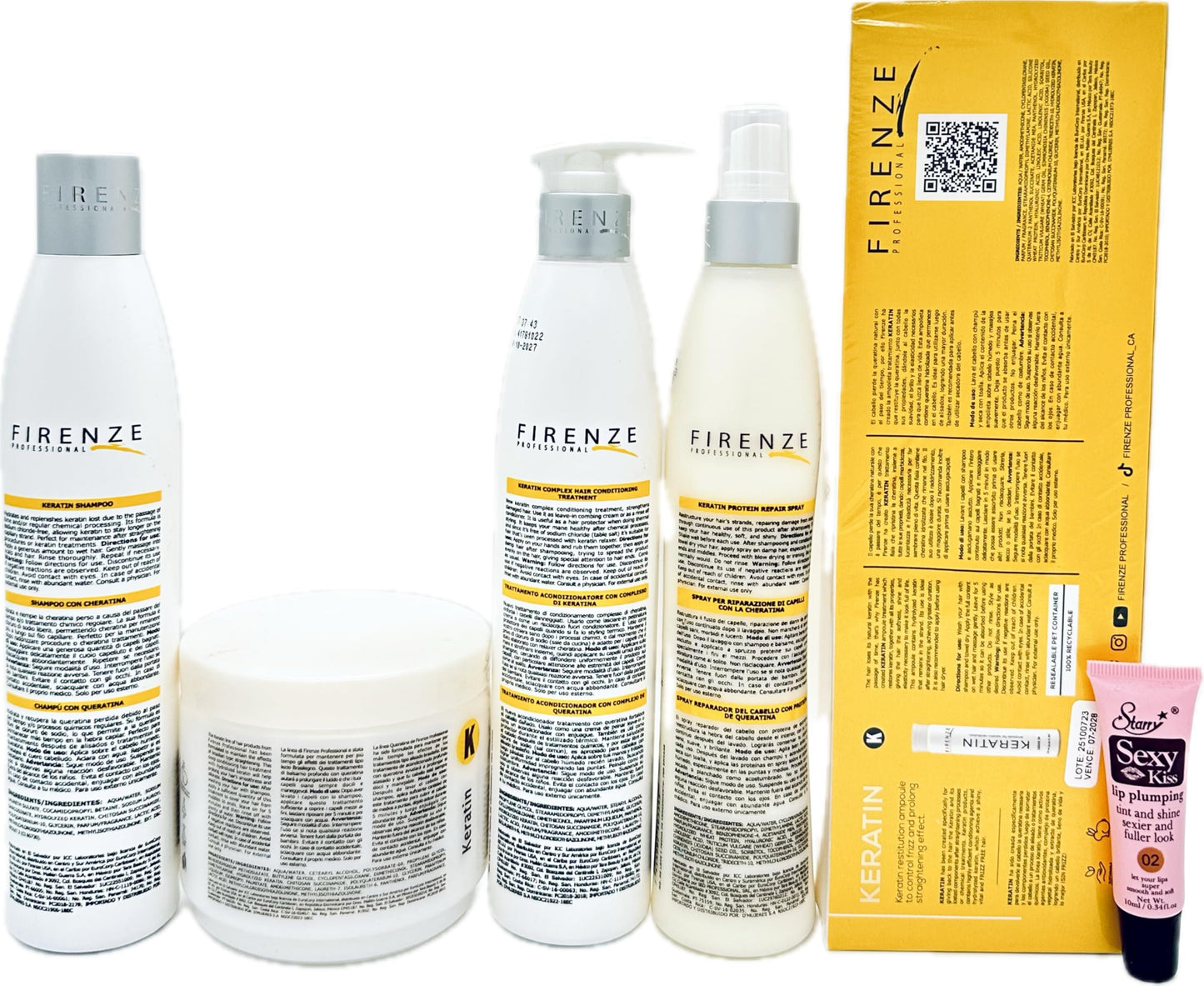 Firenze Professional Keratin Kit: Shampoo 10.1fl oz, Mask 13.5 Fl oz, Intense Conditioning complex 10.1 Fl oz, Protein Spray 10.1 Fl Oz & Keratin Beauty & Personal Care Firenze Professional
