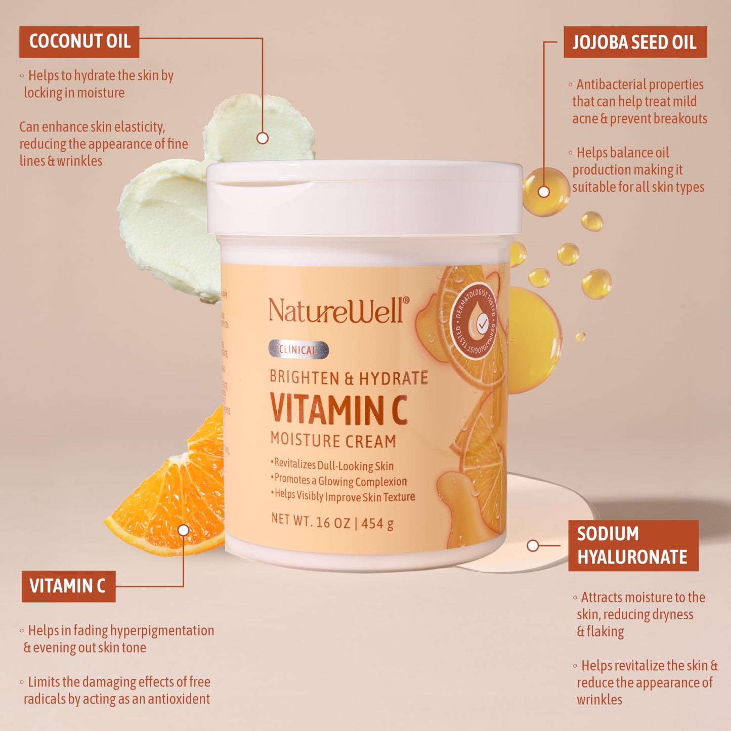 NATURE WELL Clinical Brighten & Hydrate Vitamin C Moisture Cream Skincare 2.0 for Face & Body Revitalizes Dull-Looking Skin, Promotes A Glowing Beauty & Personal Care NATURE WELL