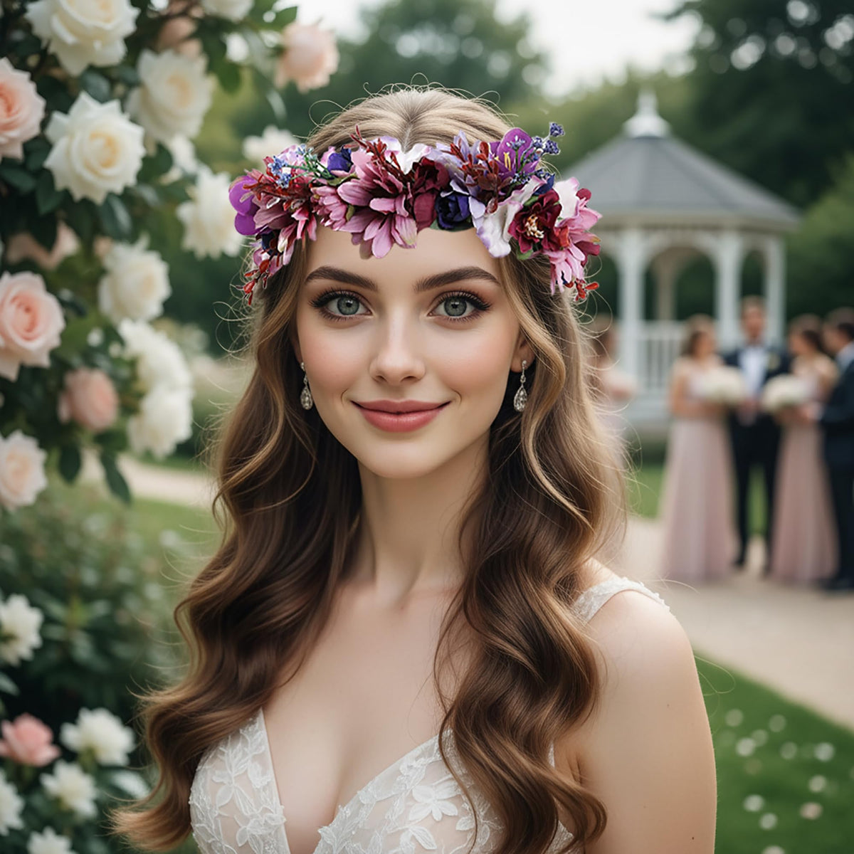 LLinfflr Women Floral Crown Boho Flower Headband Halo Headpiece Purple