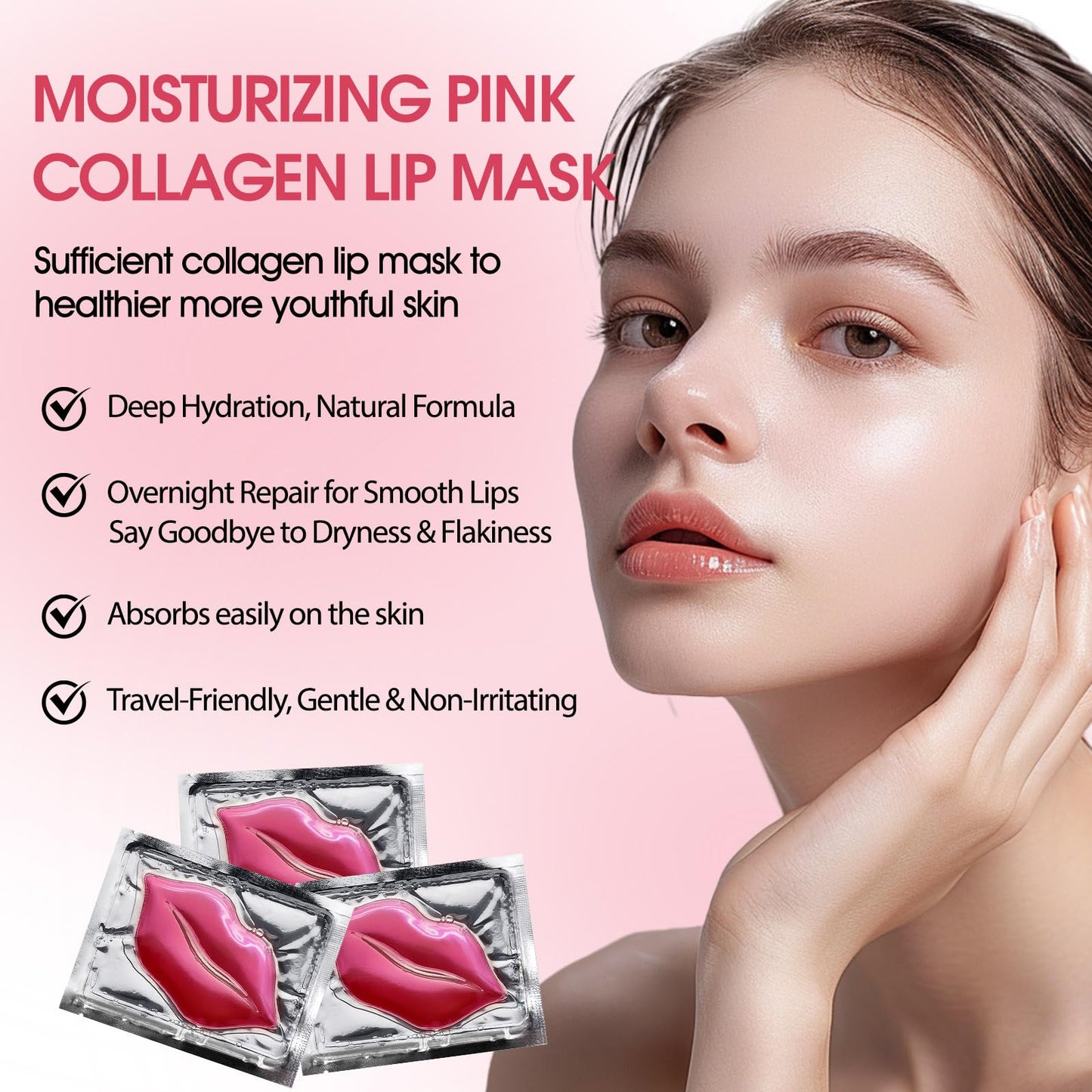 NIYET 30 pieces of Moisturizing Collagen Crystal Lip Mask - Anti-Ageing & Anti Chapped, Reduce lip Wrinkles, Fade Lip Color, Make Skin Smooth (Pink) Beauty & Personal Care NIYET