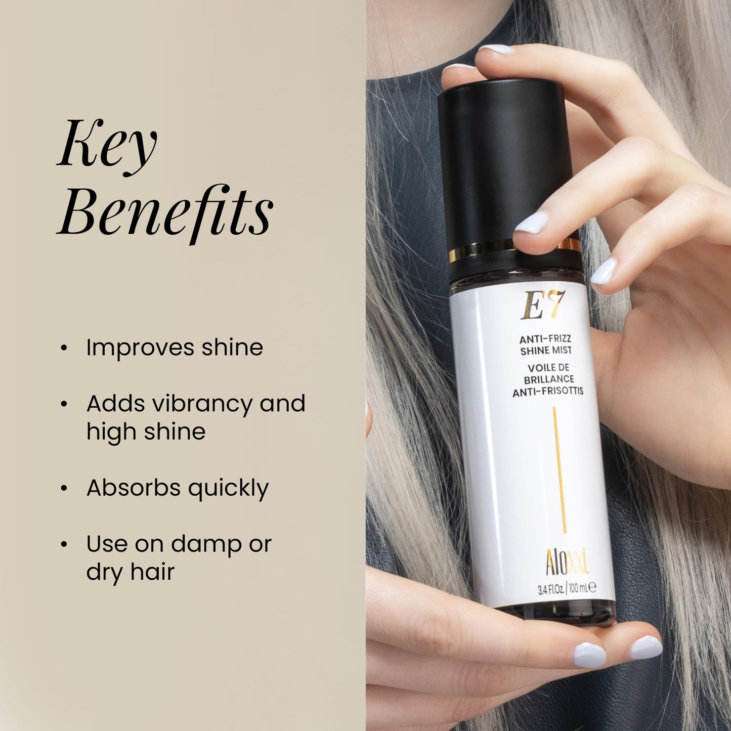 ALOXXI E7 Anti-Frizz Shine Mist, Dry Oil Hair Mist with 7 Essential Oils, Tames Frizz & Boosts Radiance, Safe for Color-Treated Hair, 3.4 Fl Oz Beauty & Personal Care ALOXXI