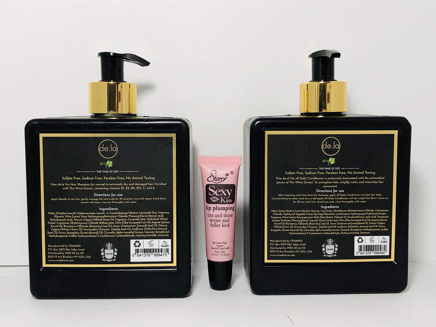 Vine de la Vie oR Noir Shampoo & Conditioner, Organic-Based - Wine Extract Antioxidants, Use on Wet or Dry Hair - 16.9 fl. oz. "Free Starry Sexy Kiss Beauty & Personal Care Vine de la Vie