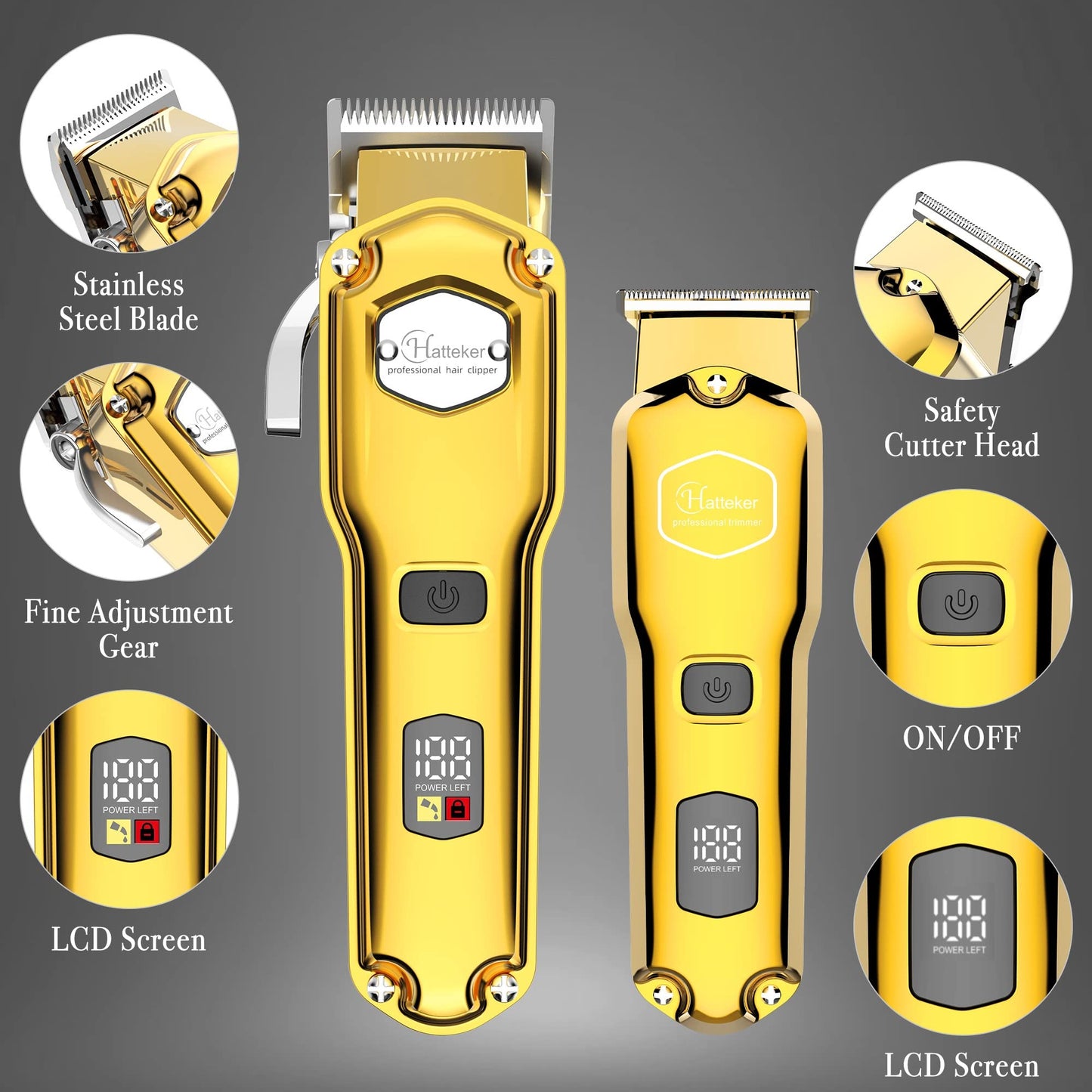 Hatteker Hair & Beard Trimmer Kit for Men - IPX7 Waterproof, T-Blade, Professional USB Rechargeable (Gold) Beauty and Personal Care Hatteker