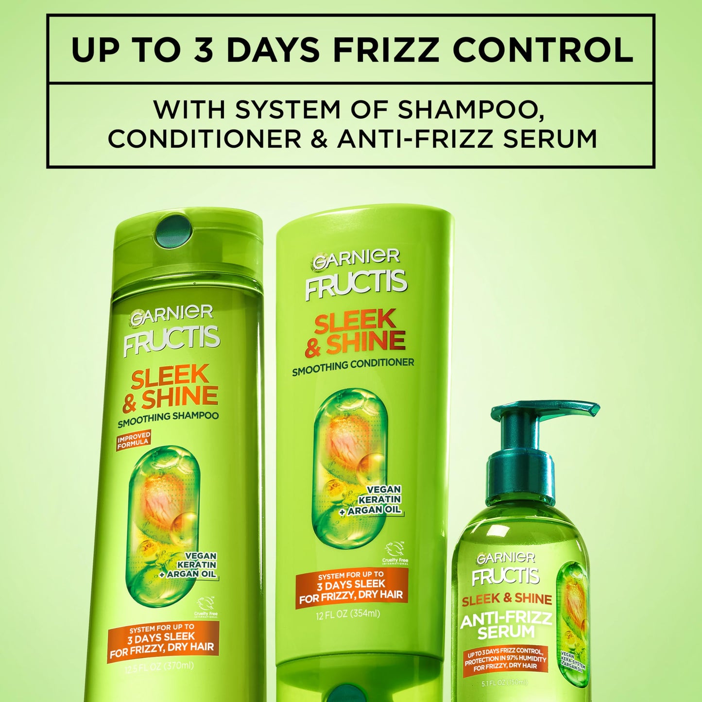 Garnier Fructis Sleek & Shine Anti-Frizz Serum, Leave-In Hair Treatment with Vegan Kera System + Argan Oil, Up to 72HR Frizz Control and Humidity Beauty & Personal Care Garnier