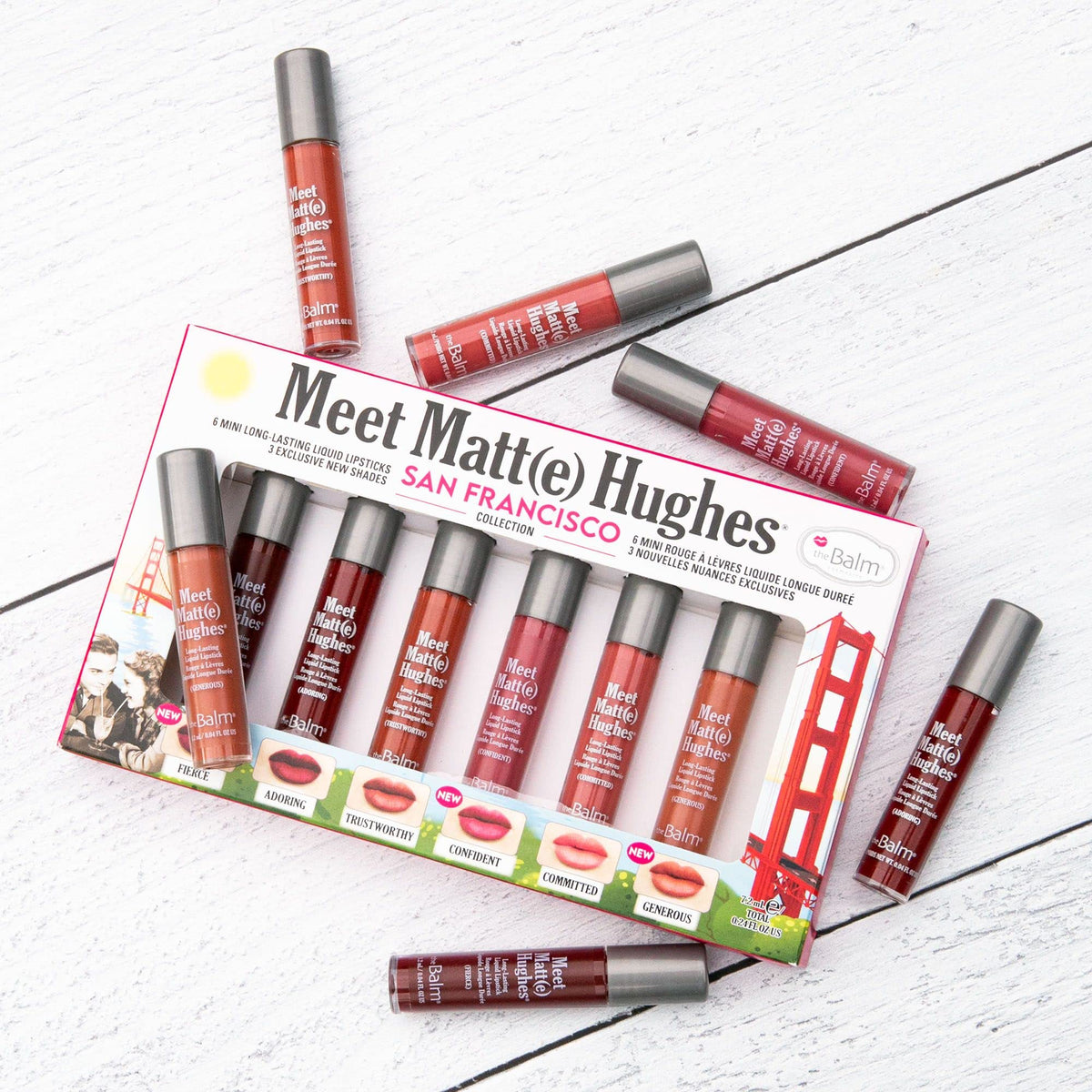 theBalm MEET MATTE HUGHES® San Francisco - Set of 6 Mini Long-Lasting Liquid Lipsticks, 2.4 fl. oz. Beauty & Personal Care theBalm