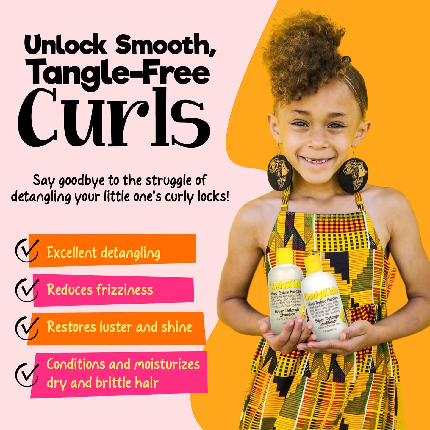 CurlyKids Super Detangle Kids Shampoo & Conditioner Set, Frizz-Free Care for Curly, Kinky, Wavy, and Frizzy Hair - Sulfate & Paraben-Free Hair Care Beauty & Personal Care CurlyKids