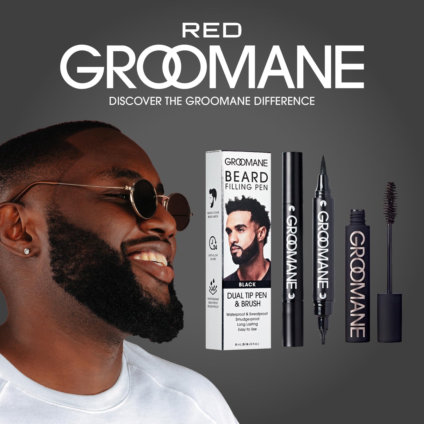 Red by Kiss GROOMANE Beard Filling Pen Comb, Dual Tip Brush Beard Enhancer for Natural Coverage, Waterproof & Smudge-Proof Beard Pencil, Easy Fill-In Beauty and Personal Care Red by Kiss