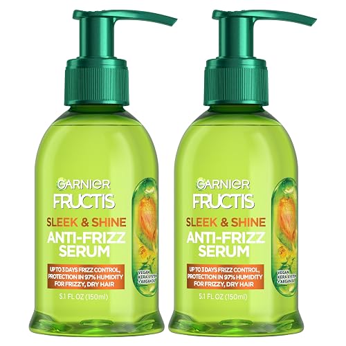 Garnier Fructis Sleek & Shine Anti-Frizz Serum, Leave-In Hair Treatment with Vegan Kera System + Argan Oil, Up to 72HR Frizz Control and Humidity Beauty & Personal Care Garnier