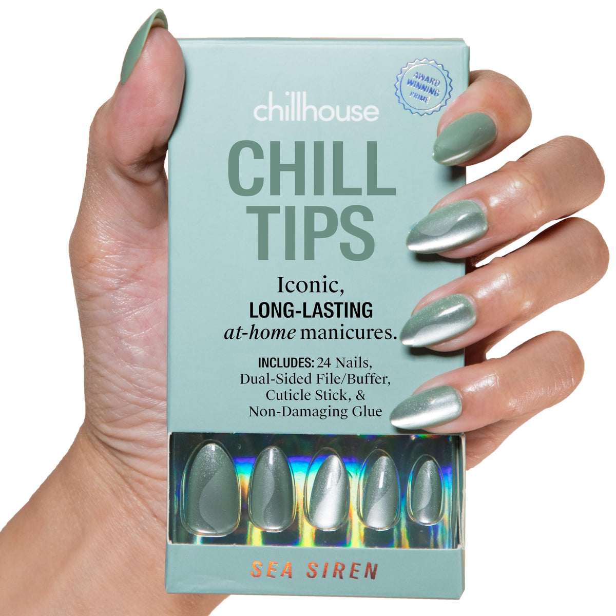 Chillhouse - Chill Tips, Press on Nails Kit - Sea Siren (Almond) - 30 Nail Shapes & Sizes - Up to 2 Weeks of Wear - Customizable Fit - Reusable