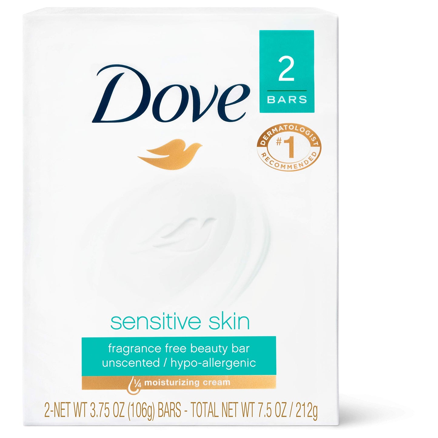 Dove Sensitive Skin Unscented Hypo-Allergenic Beauty Bar 4 oz, 2 ea Beauty & Personal Care Dove