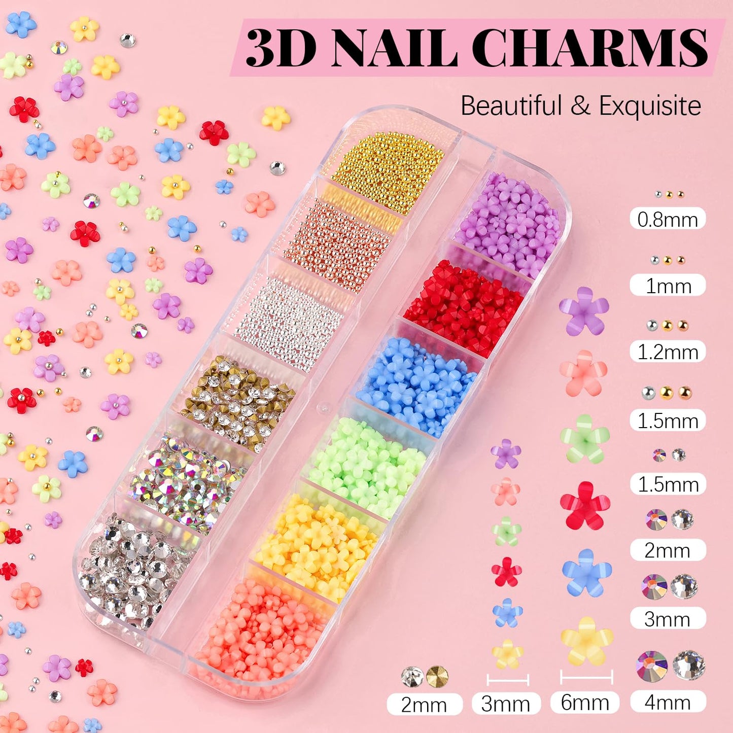 3D Flowers Nail Charms and Gems with Nail Rhinestone Glue Gel, Cute Colorful Acrylic 3D Flowers for Nails with Caviar Beads, Rhinestones for Nails Beauty & Personal Care BELLEBOOST
