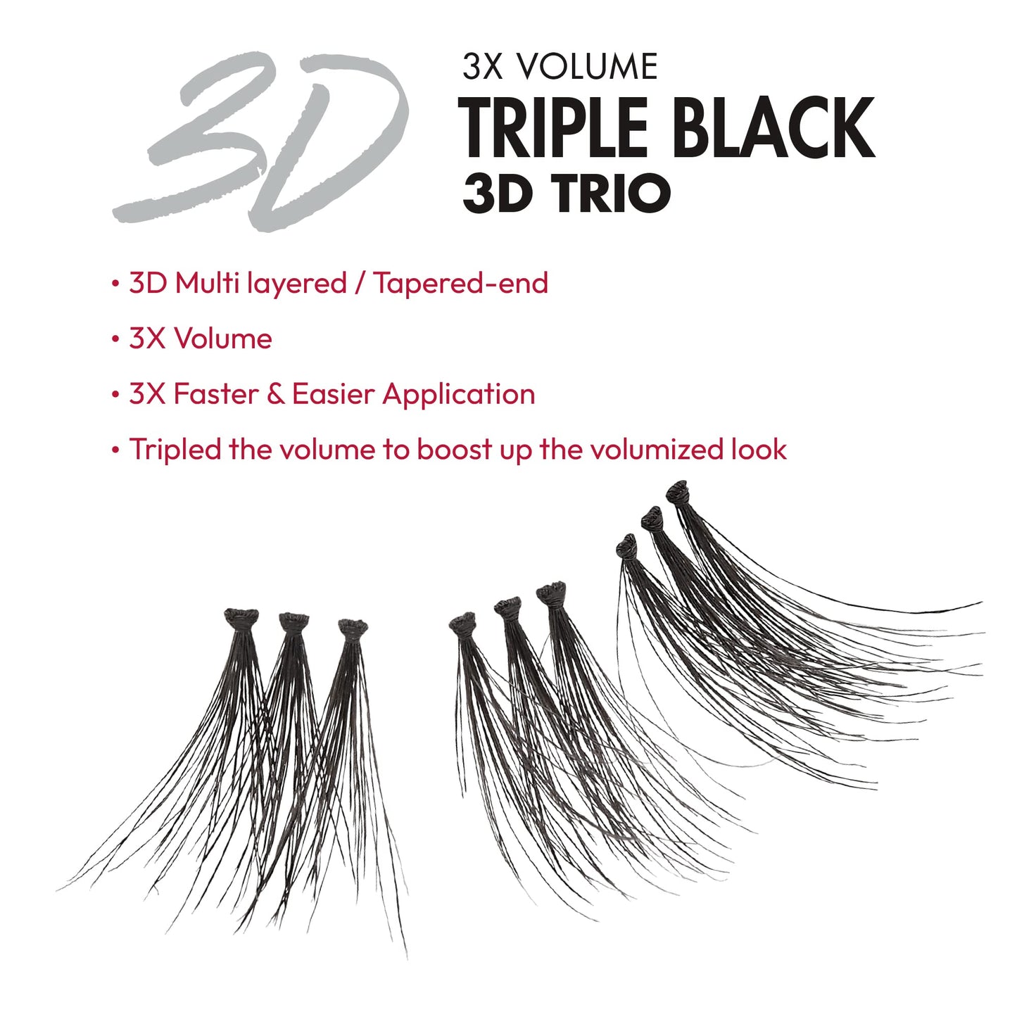 iENVY False Eyelashes Triple Black 3D Individual Trio Lashes 3X Volume Reusable Eyelash Clusters (Long) Beauty & Personal Care i•ENVY