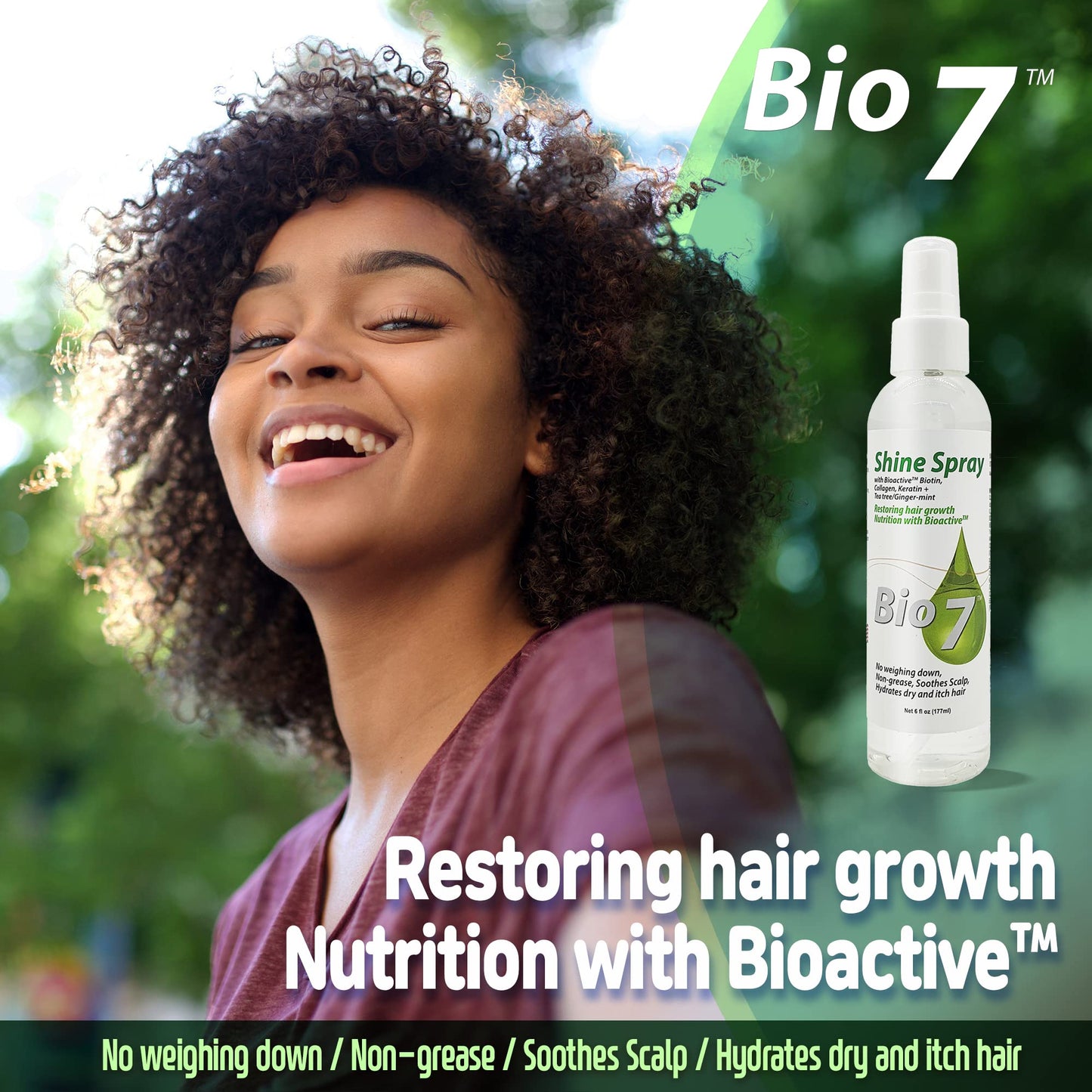 BIO7 SHINE SPRAY W/ BIOACTIVE BIOTIN, COLLAGEN, KERATIN + TEA TREE/GINGER-MINT - 6 Fl Oz - Leave Natural Hair, Wigs, and Weaves with a Glossy Shine Beauty & Personal Care By Natures