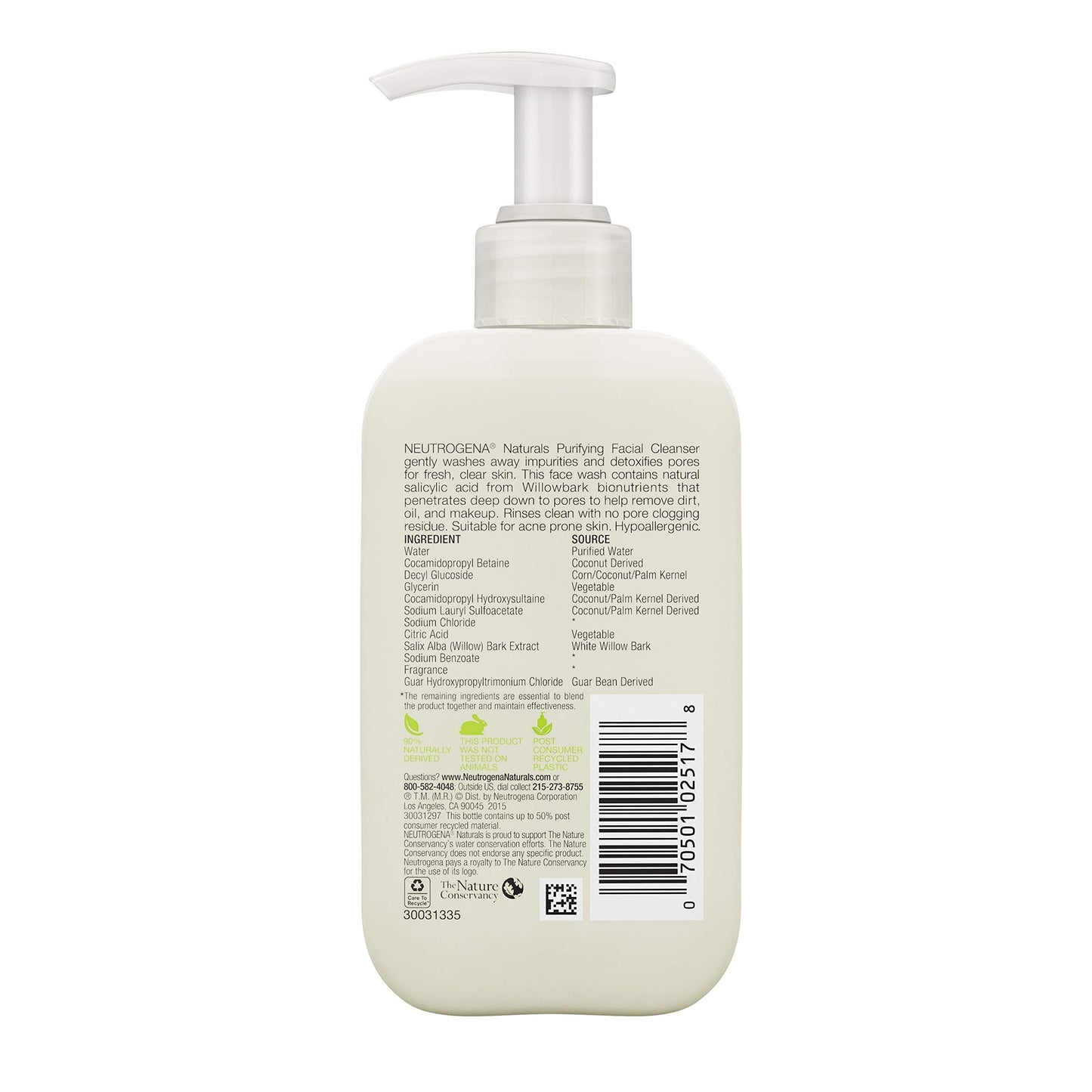 Neutrogena Naturals Purifying Daily Facial Cleanser with Natural Salicylic Acid from Willowbark Bionutrients, Hypoallergenic, Non-Comedogenic Beauty & Personal Care Neutrogena