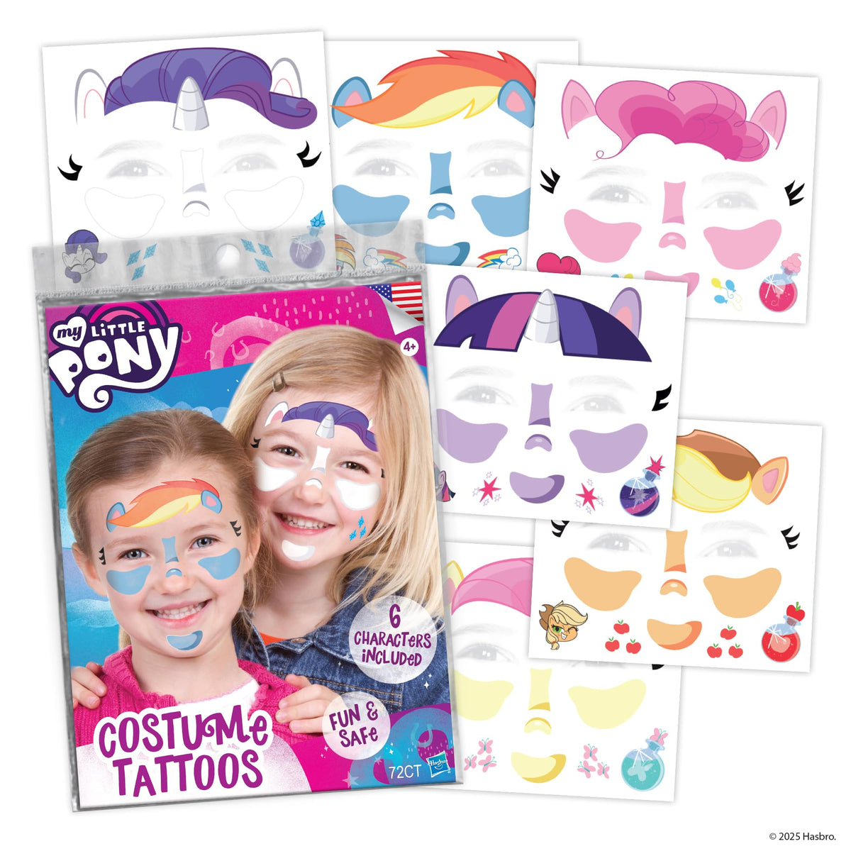 My Little Pony Costume Face Temporary Tattoos - Tattoo Set for Kids Featuring Twilight Sparkle, Rainbow Dash, Pinkie Pie & More, Easy Halloween