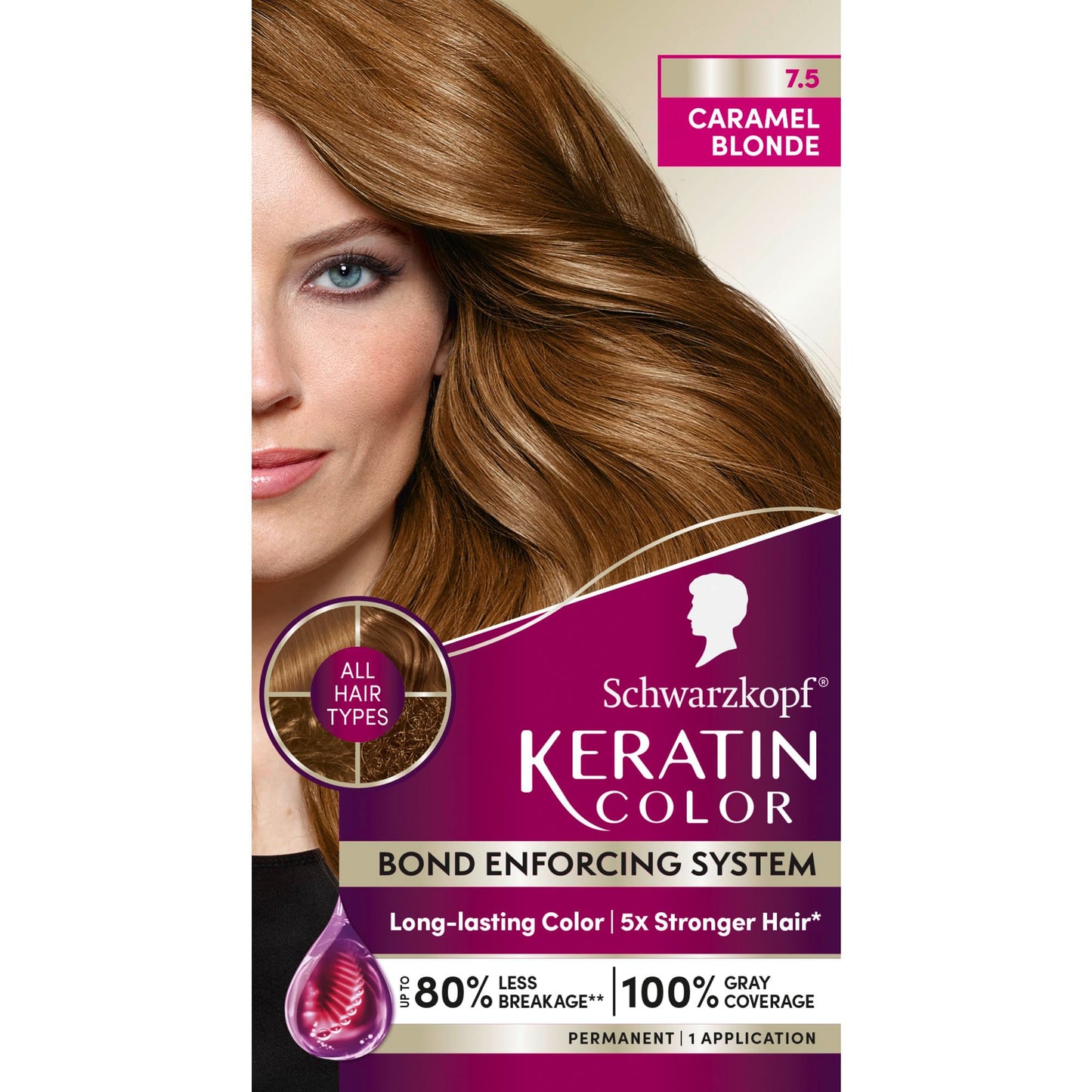 Schwarzkopf Keratin Permanent Hair Dye Cream, 7.5 Caramel Blonde, Professional Quality Color for Up to 100% Gray Coverage, Bond Enforcing System Beauty & Personal Care Schwarzkopf