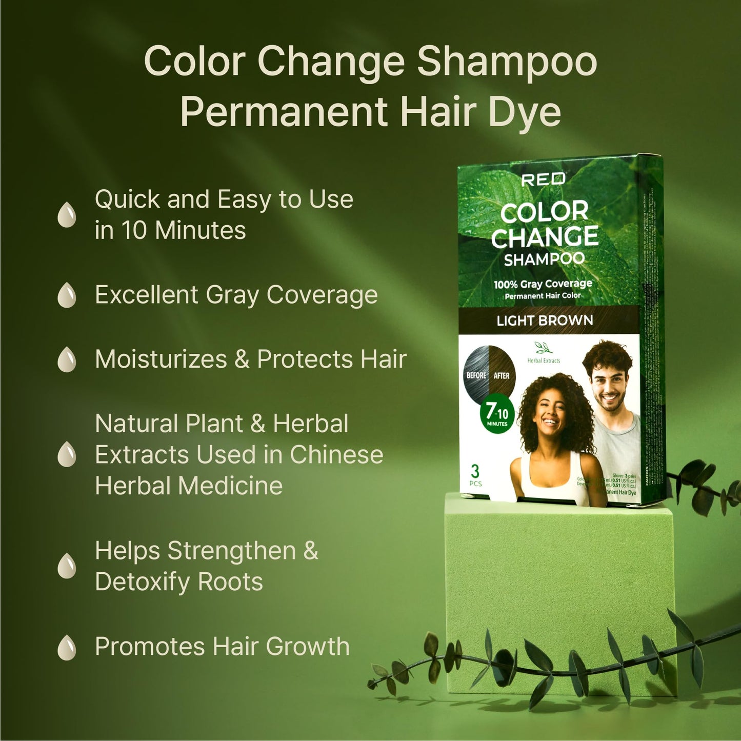 Red by Kiss Color Change Shampoo - Permanent Hair Color with 100% Gray Coverage, Quick 7-10 Minute Formula, No Tools Needed, Herbal Extracts, Includes Beauty & Personal Care Red by Kiss