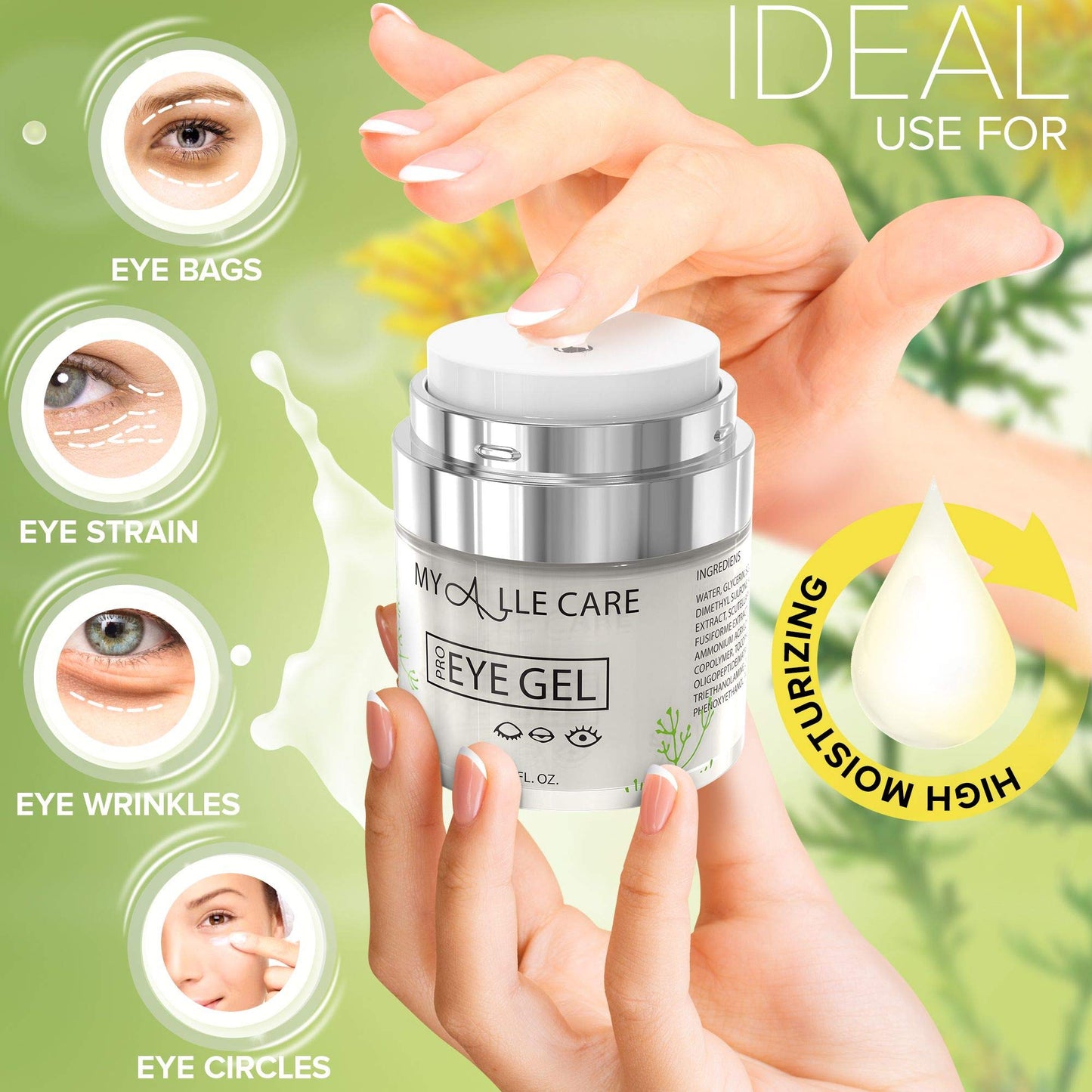 Eye Gel with Hyaluronic Acid, Reduce Dark Circles, Puffiness and Eye Bags. Anti Wrinkle Under Eye Treatment, Hydrating Gel with Collagen, Aloe Beauty & Personal Care My Alle Care