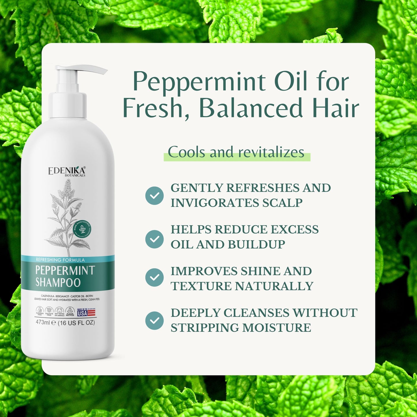Peppermint Shampoo with Castor Oil & Biotin, Soothes Dry, Itchy Scalp, Strengthens Hair, Reduces Thinning & Hair Loss, Promotes Growth, Adds Volume Beauty & Personal Care EDENIKA BOTANICALS