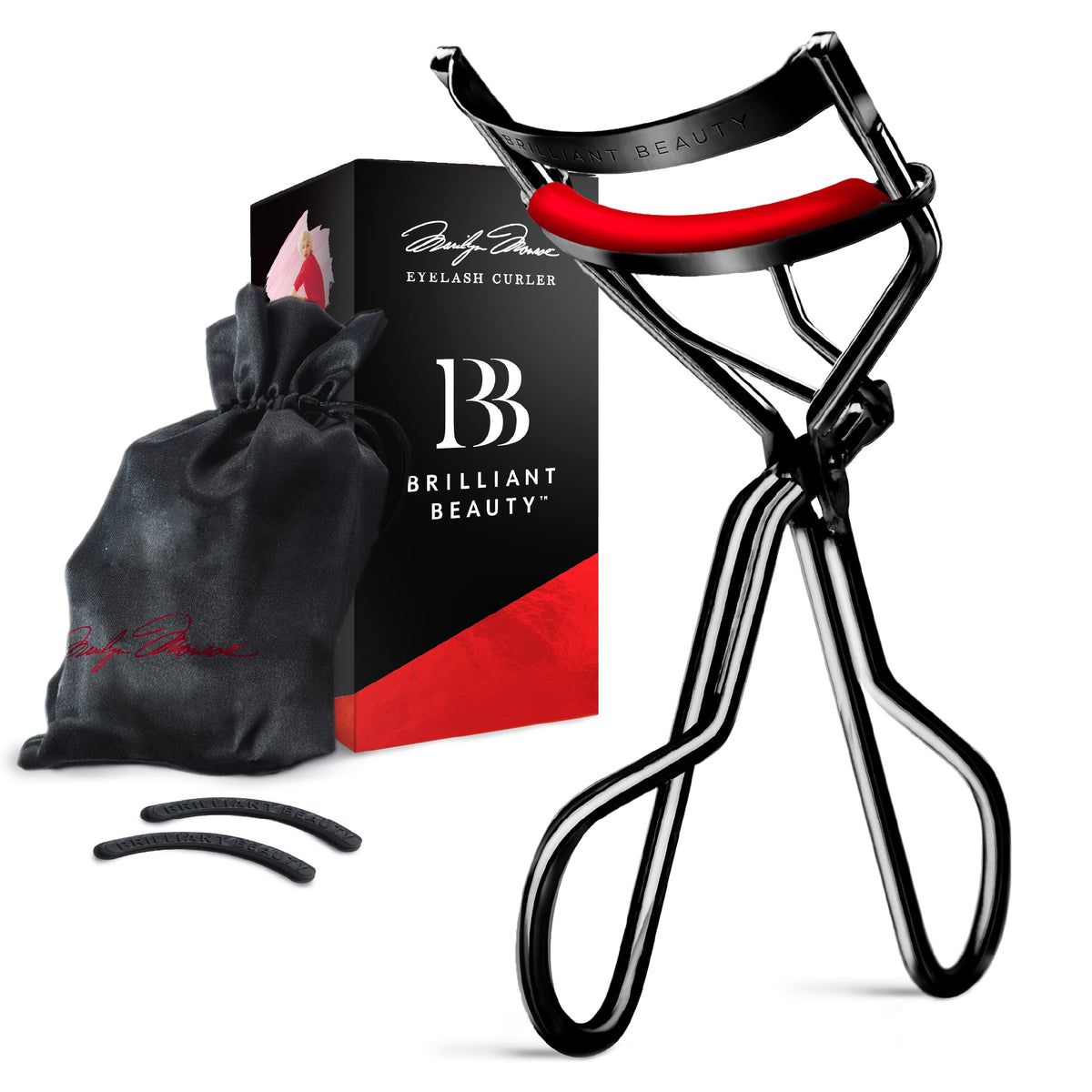 Brilliant Beauty Eyelash Curler with Satin Bag & Refill Pads - Award Winning - No Pinching, Just Dramatically Curled Eyelashes for a Lash Lift in