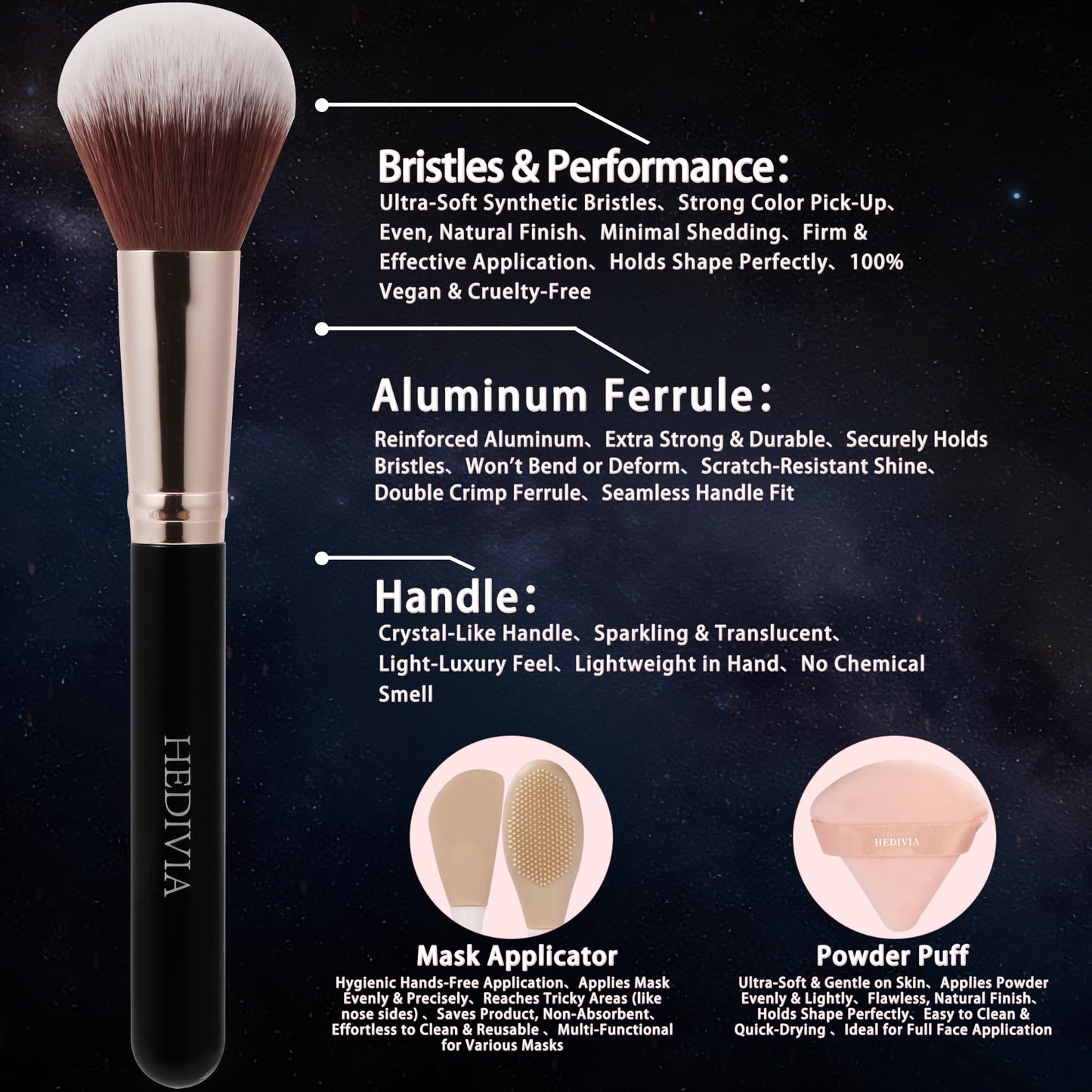 HEDIVIA Black Makeup Brushes Set 14 Pcs Professional, Premium Synthetic Foundation Makeup Brush Concealer Powder Blush Eyeshadow Brushes with 2 Powder Beauty and Personal Care HEDIVIA