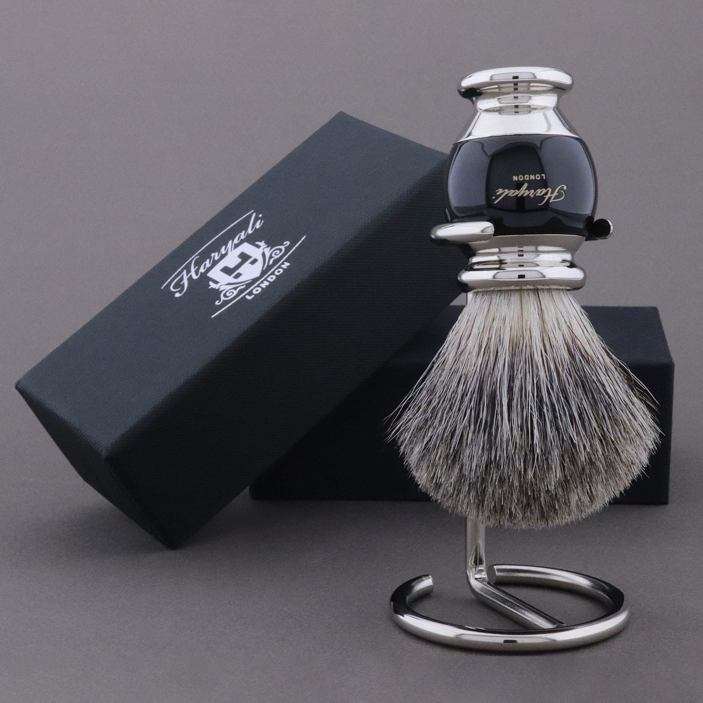 Haryali Hand Assembled Sophist Collection Black Badger Hair Shaving Brush With German Stainless Steel Wire Stand. by Haryali London Beauty and Personal Care Haryali London