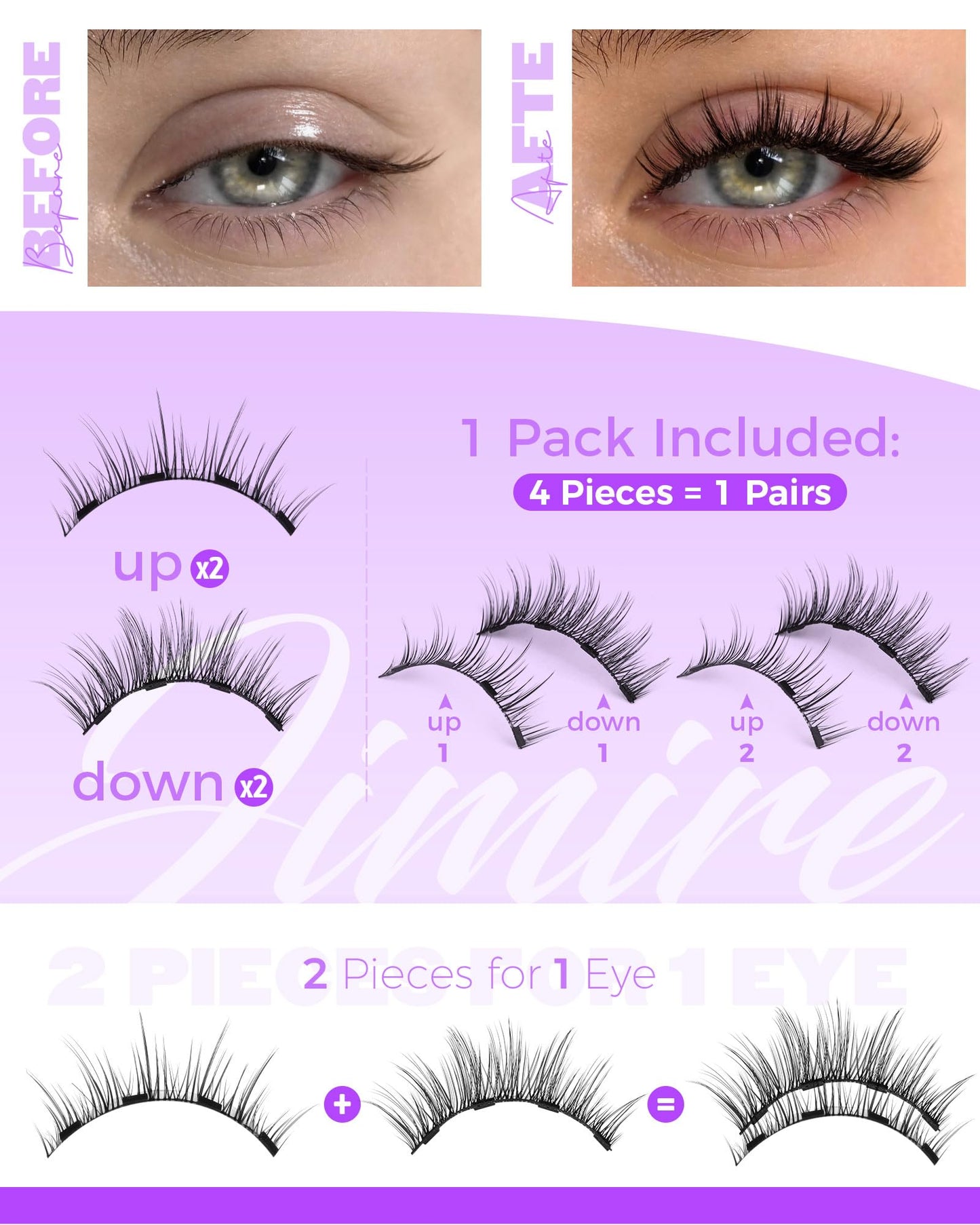 JIMIRE Magnetic Eyelashes Natural Look Wispy Magentic Lashes Reusable Magnetic Eyelashes with Applicator No Glue Needed Press on Magnetic Lashes Quick Beauty and Personal Care JIMIRE