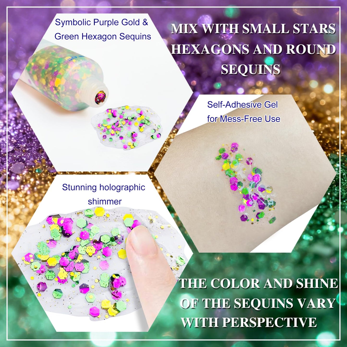 Mardi Gras Face Glitter,Festival Rave St Patricks Day Accessories Body Glitter for Face Body Hair,Gold Green Purple Mixed Chunky Glitter Beauty & Personal Care faglowmify