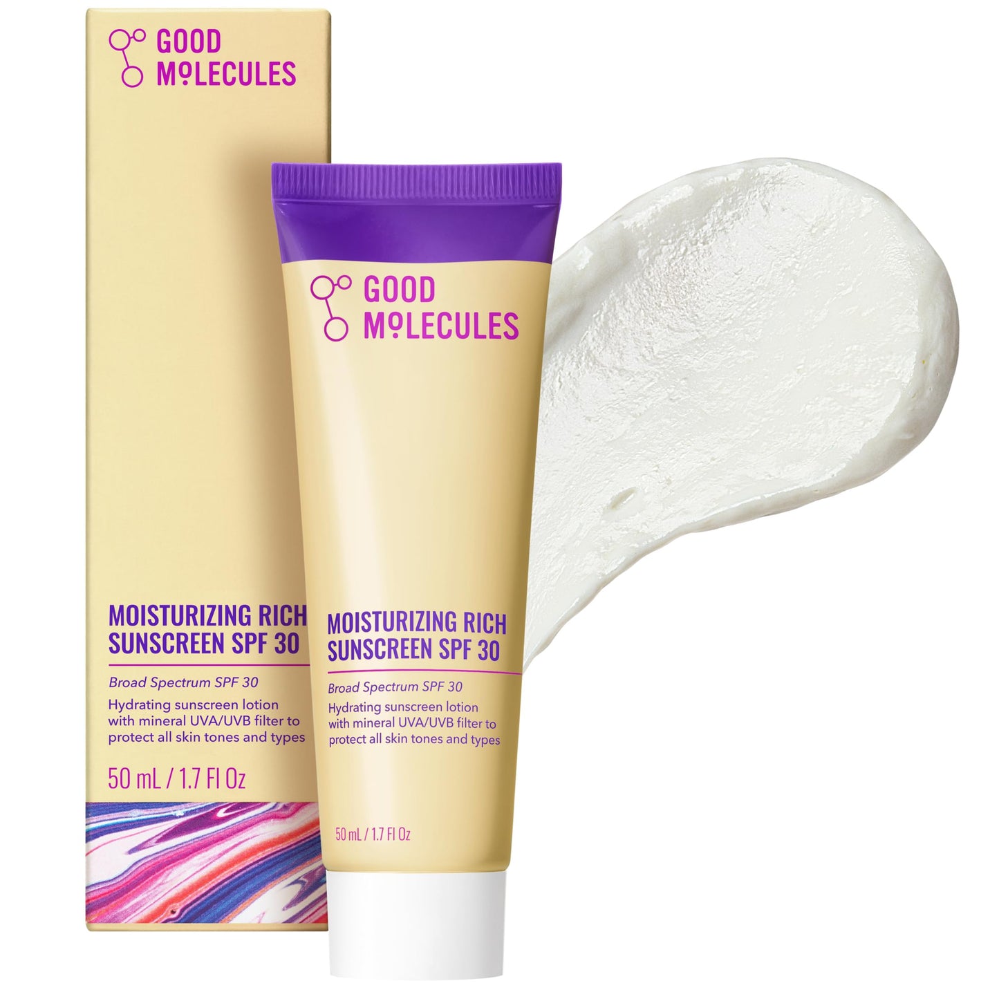 Good Molecules Moisturizing Rich Sunscreen SPF 30 - Mineral Zinc Oxide Face Sunscreen - Hydrating, Fragrance-Free, No White Cast | Broad Spectrum Beauty and Personal Care Good Molecules